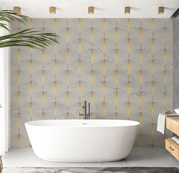 Peel & Stick Abstract Wall Mural - Linear Pattern With Gold 38"Wx27"H