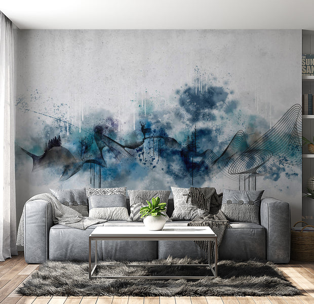 Peel & Stick Abstract Wall Mural - Modern Blue Wave 38"Wx27"H