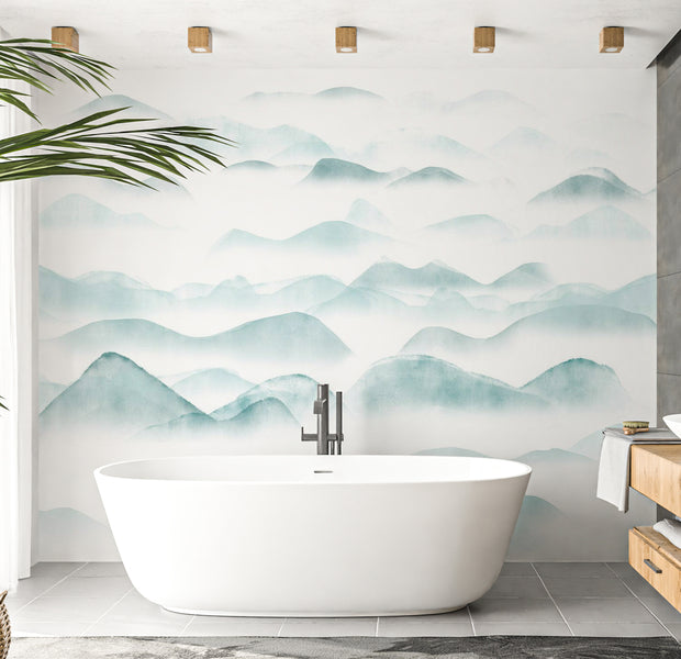 Peel & Stick Abstract Wall Mural - Mountains in The Fog 38"Wx27"H