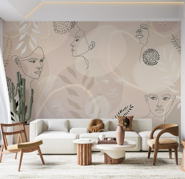 Peel & Stick Abstract Wall Mural - Potrait Line Art 38"Wx27"H