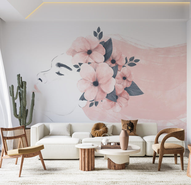 Peel & Stick Abstract Wall Mural - Woman With Flowers 38"Wx27"H