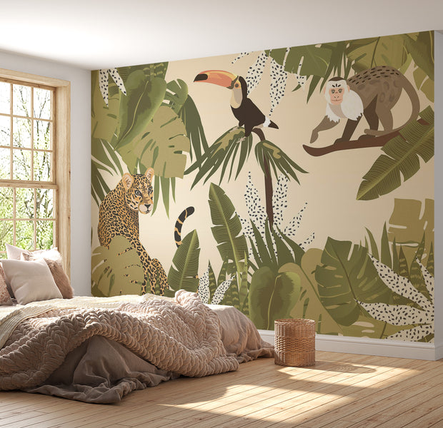 Peel & Stick Animal Wall Mural - Abstract Jungle With Animals 38"Wx27"H