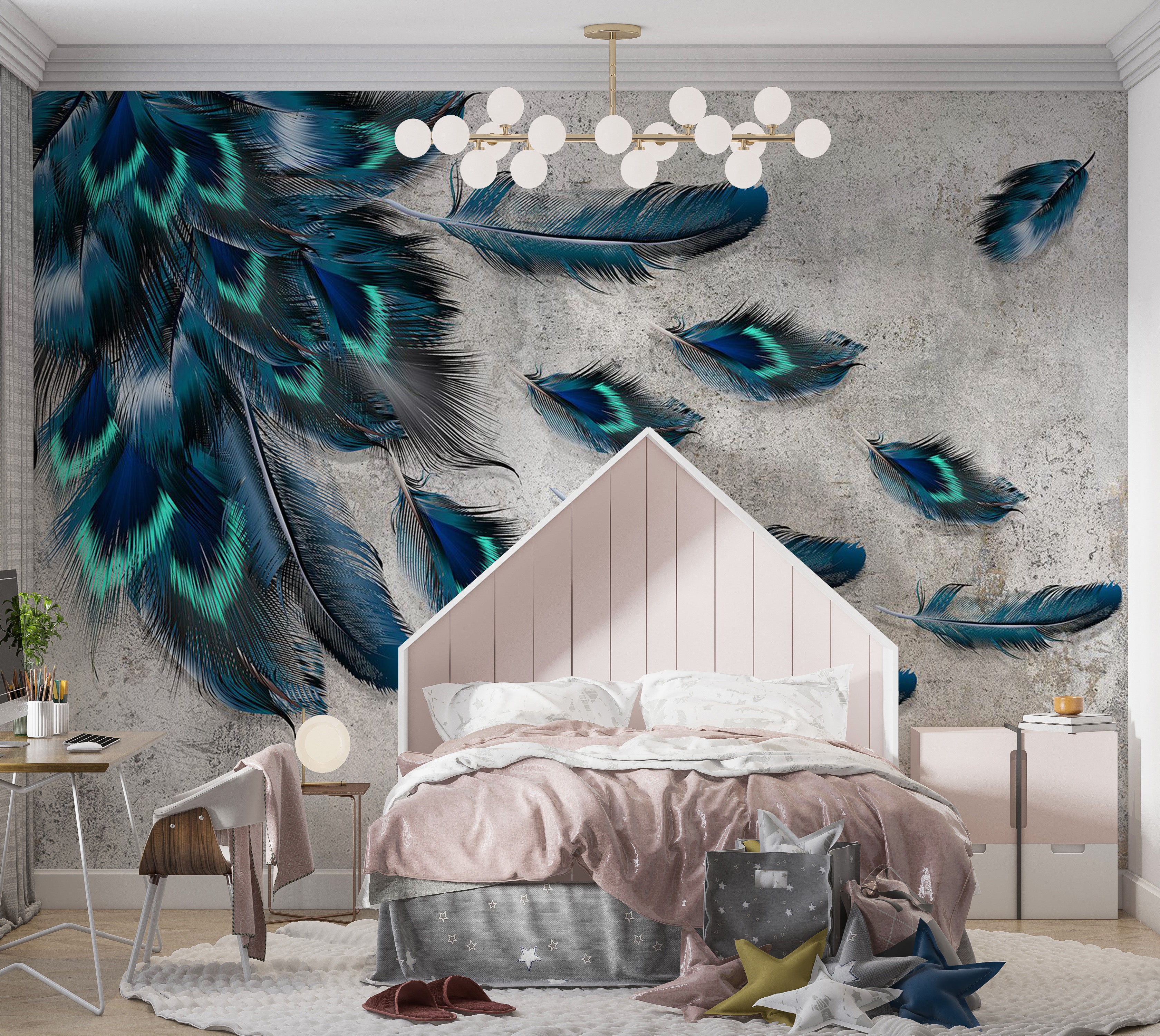 Peel & Stick Animal Wall Mural - Blown Feathers 38"Wx27"H