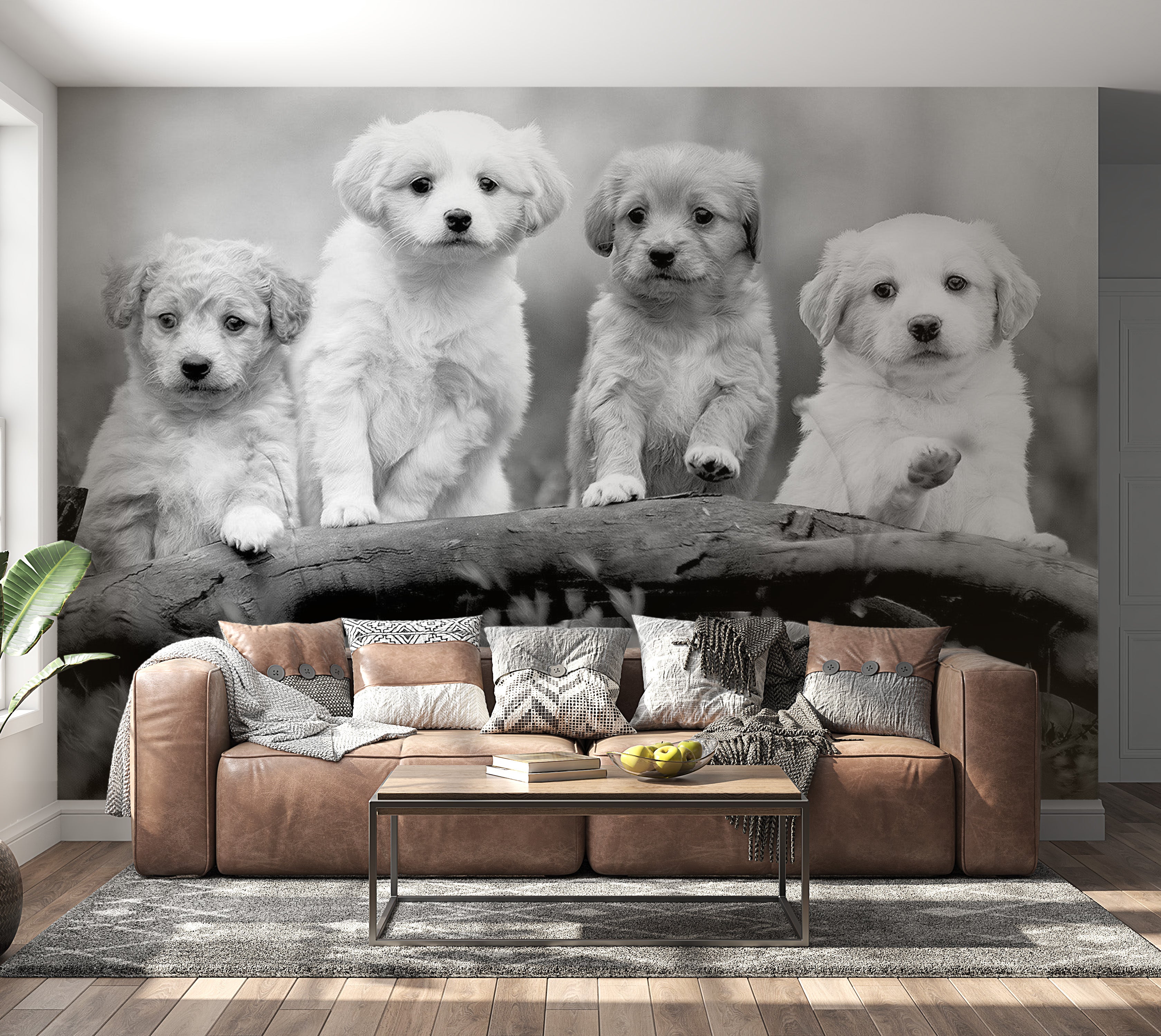 Peel & Stick Animal Wall Mural - Four Puppies 38"Wx27"H