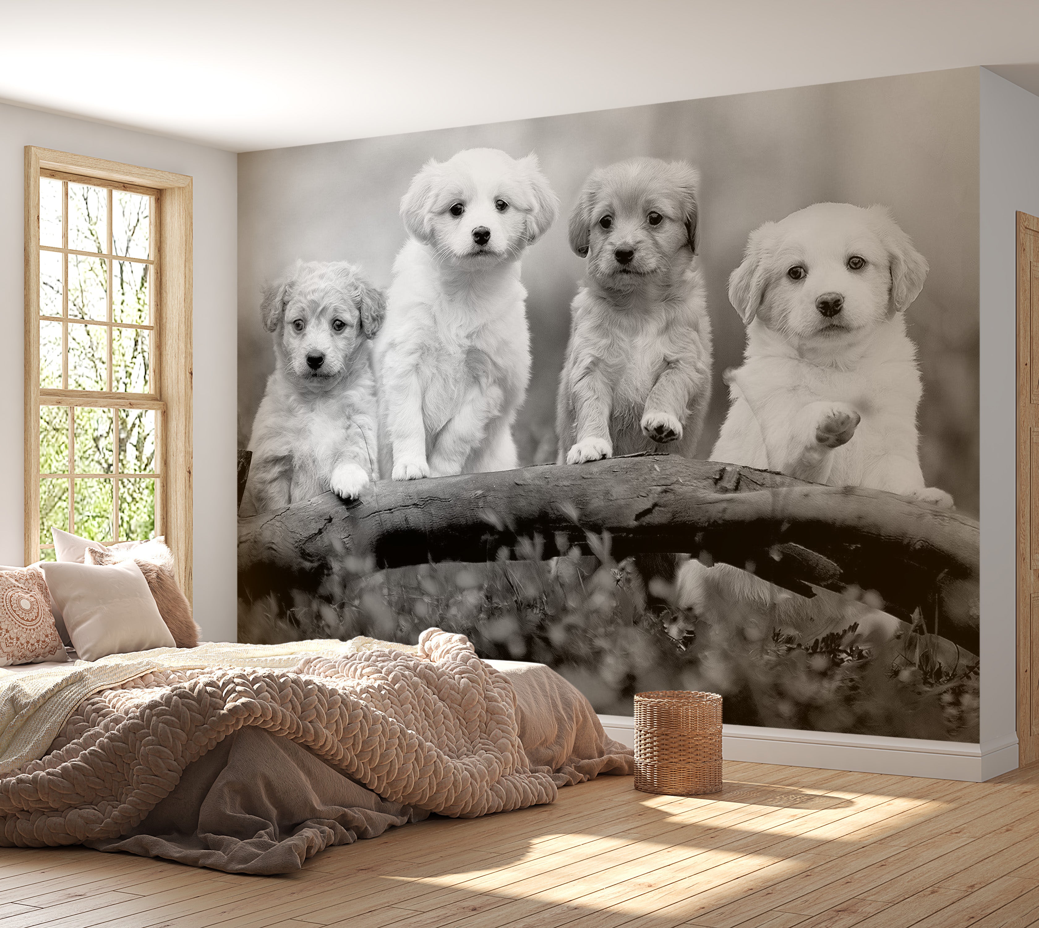 Peel & Stick Animal Wall Mural - Four Puppies 38"Wx27"H
