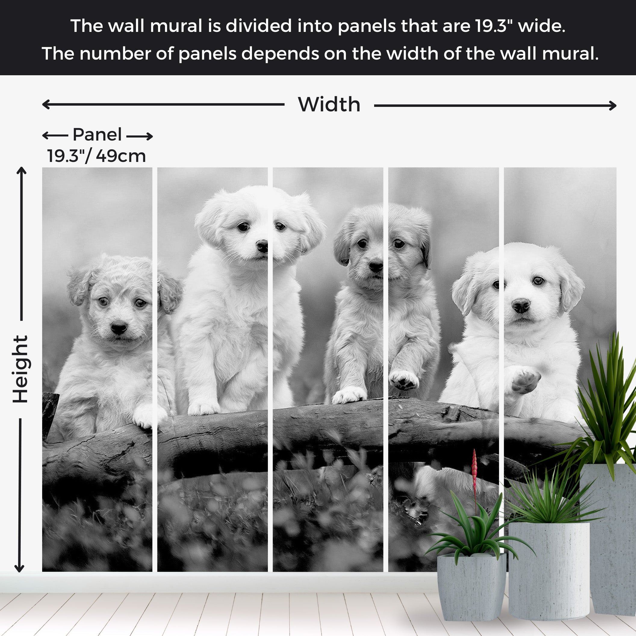 Peel & Stick Animal Wall Mural - Four Puppies 38"Wx27"H