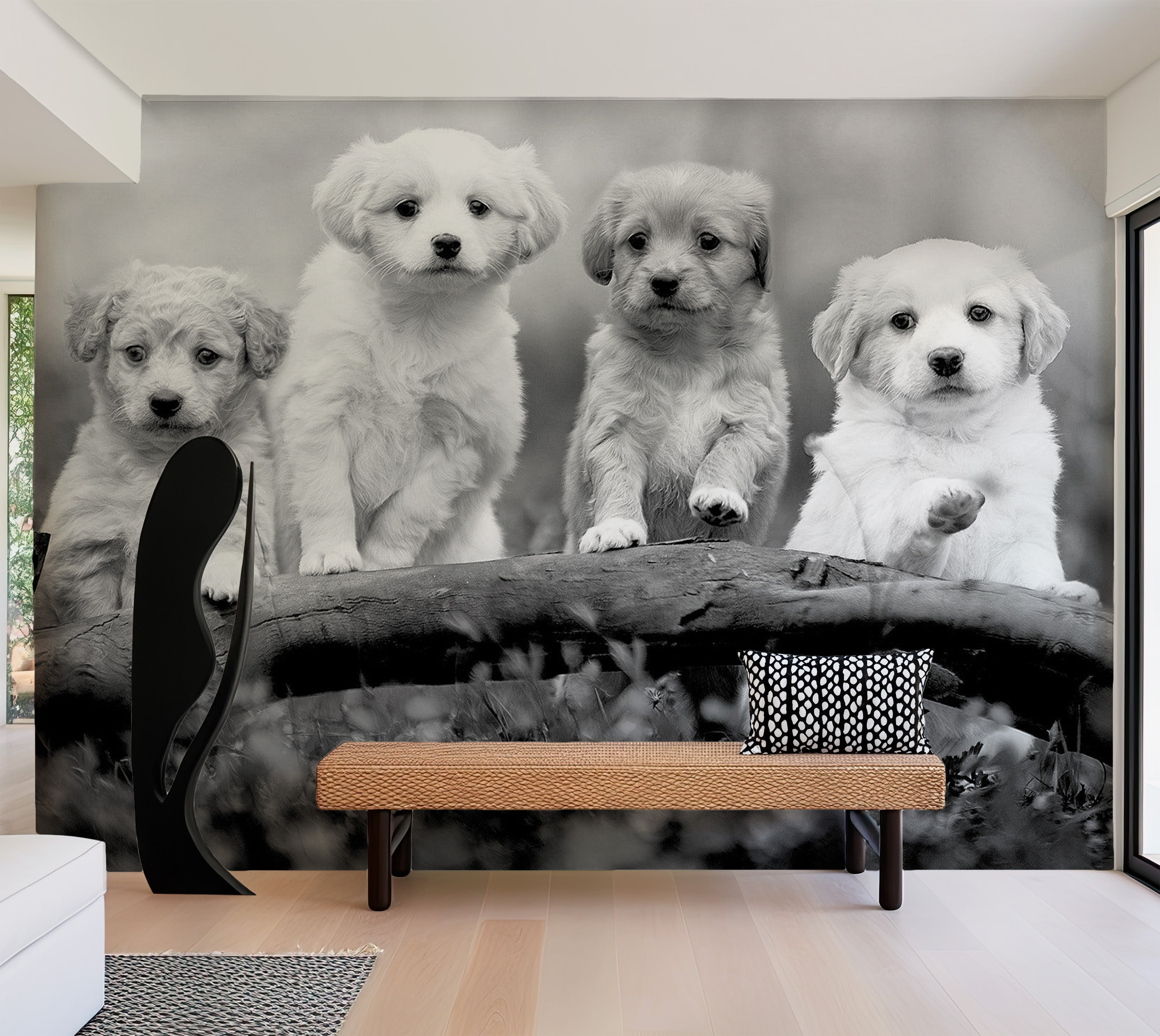 Peel & Stick Animal Wall Mural - Four Puppies 38"Wx27"H