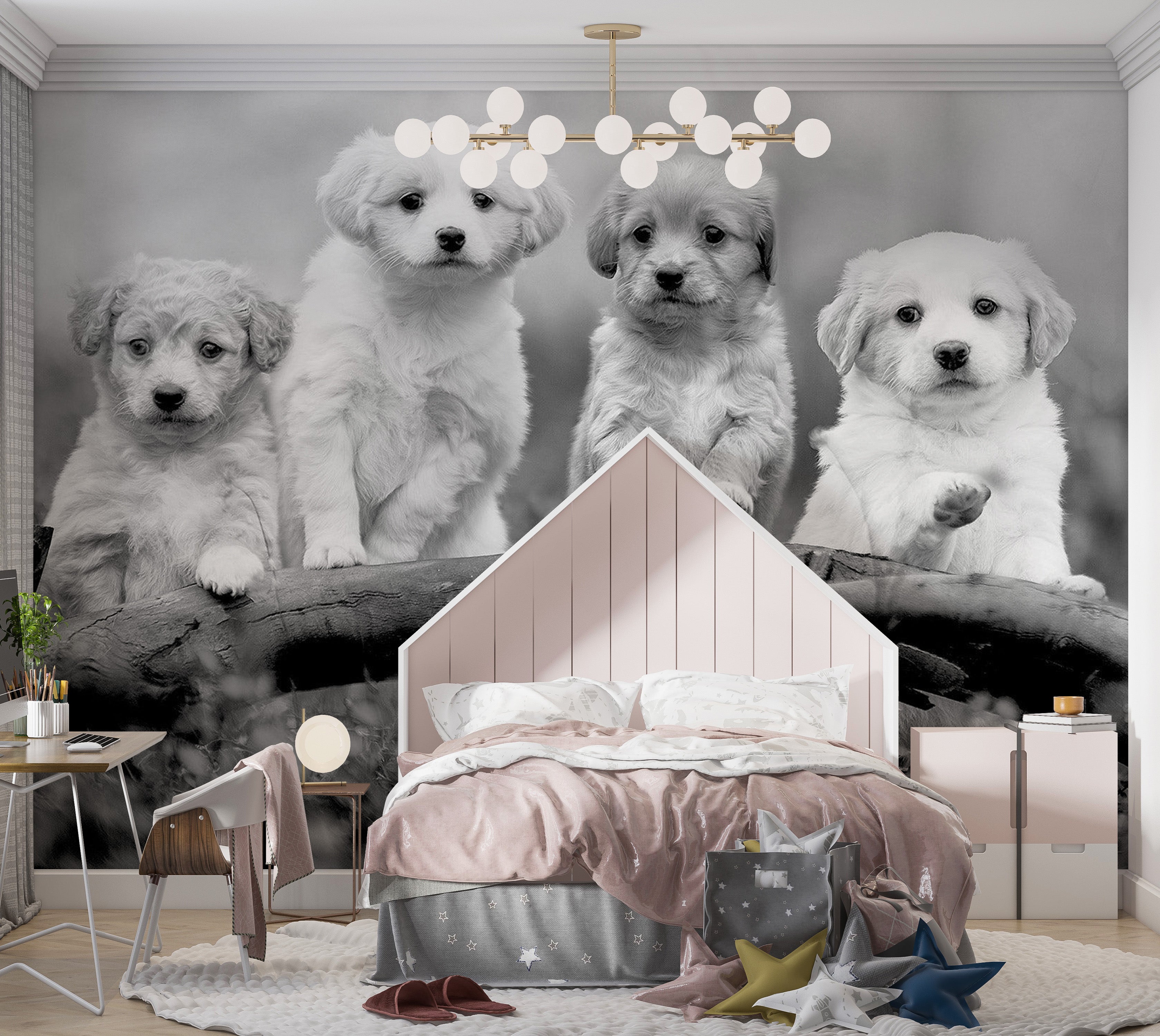Peel & Stick Animal Wall Mural - Four Puppies 38"Wx27"H