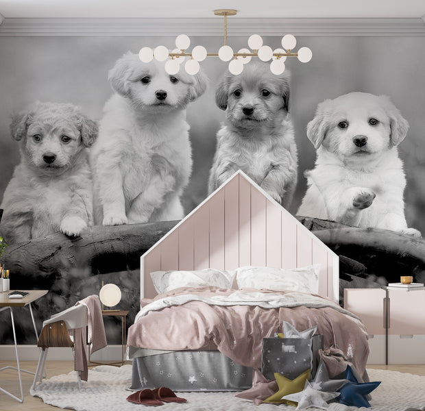 Peel & Stick Animal Wall Mural - Four Puppies 38"Wx27"H