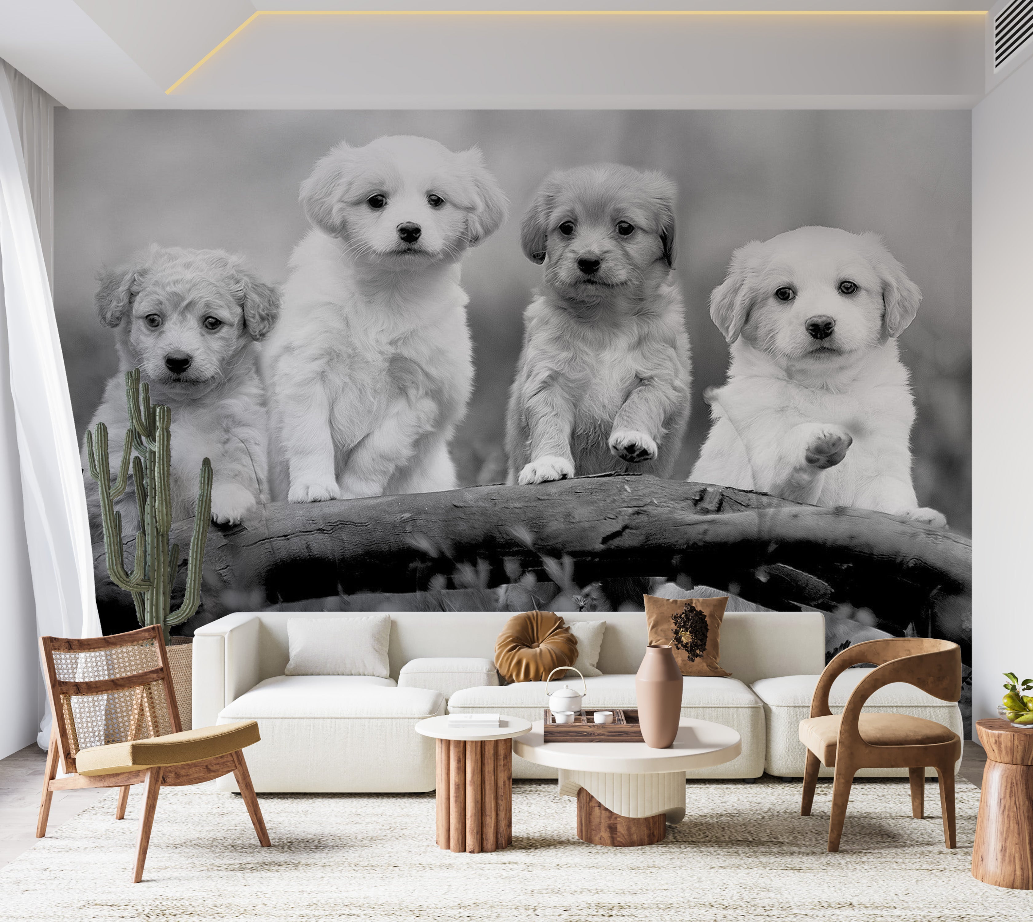 Peel & Stick Animal Wall Mural - Four Puppies 38"Wx27"H