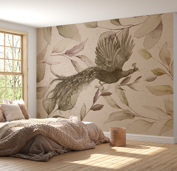 Peel & Stick Animal Wall Mural - Peacock in Cool Tones 38"Wx27"H