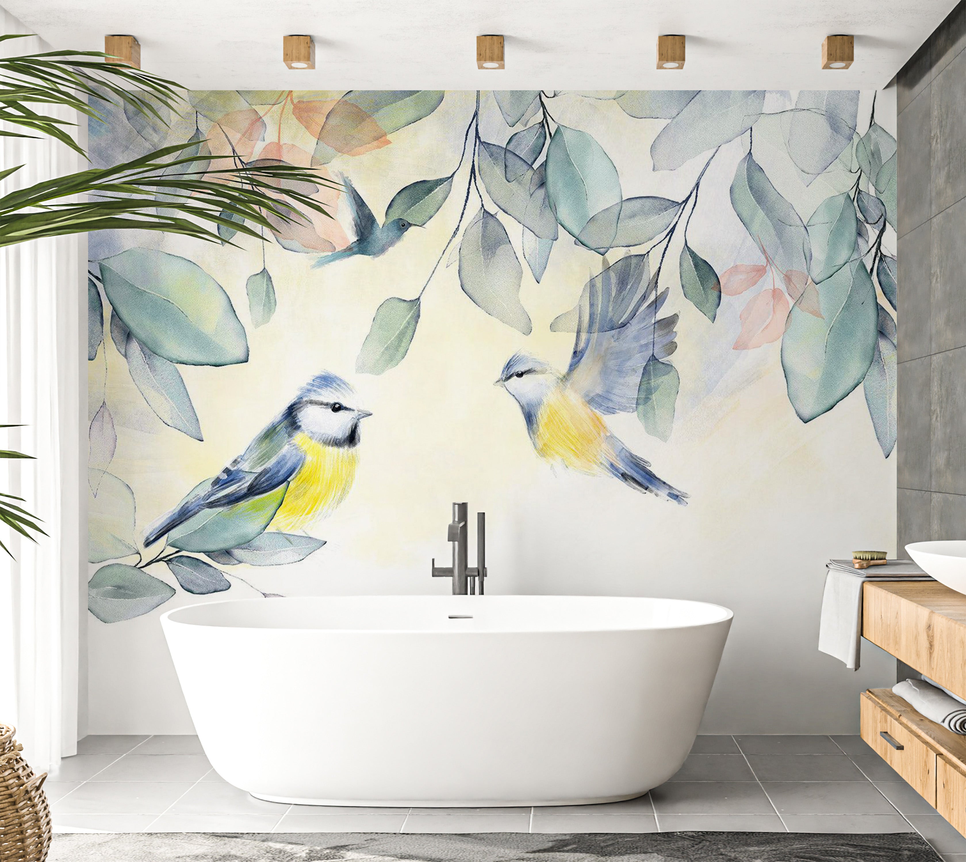 Peel & Stick Animal Wall Mural - Watercolor Birds 38"Wx27"H