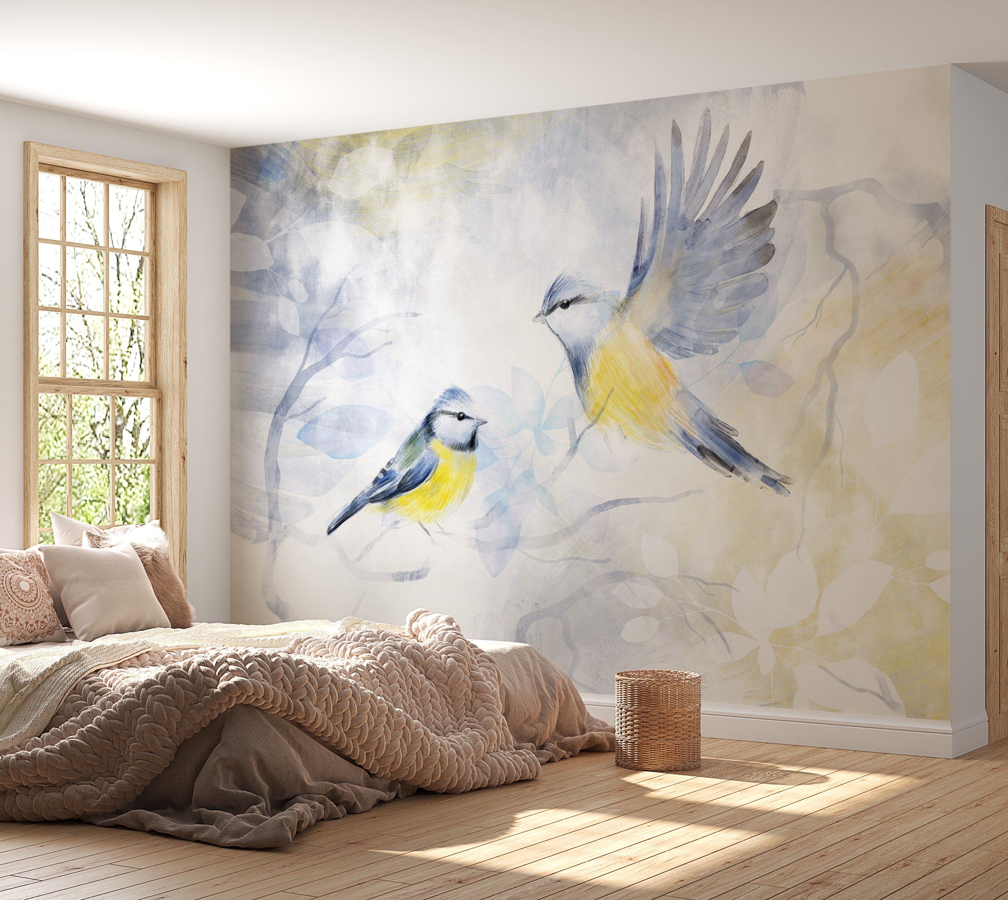 Peel & Stick Animal Wall Mural - Watercolor Birds Blue 38"Wx27"H