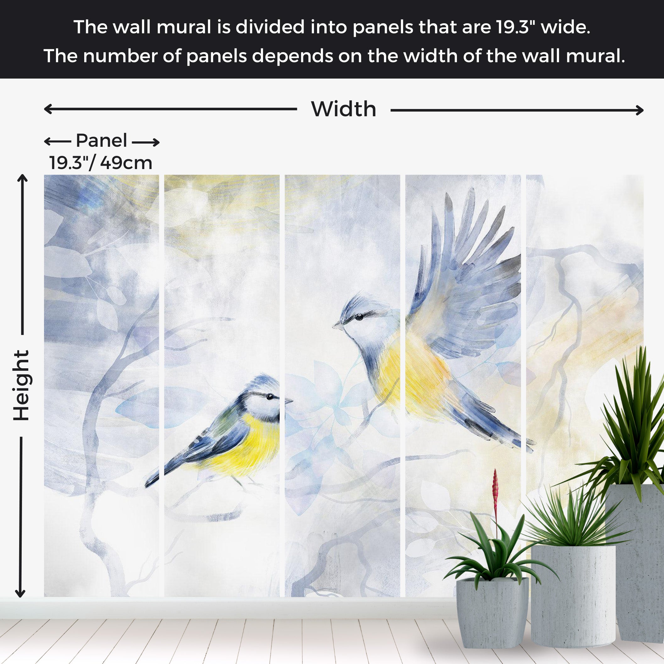 Peel & Stick Animal Wall Mural - Watercolor Birds Blue 38"Wx27"H