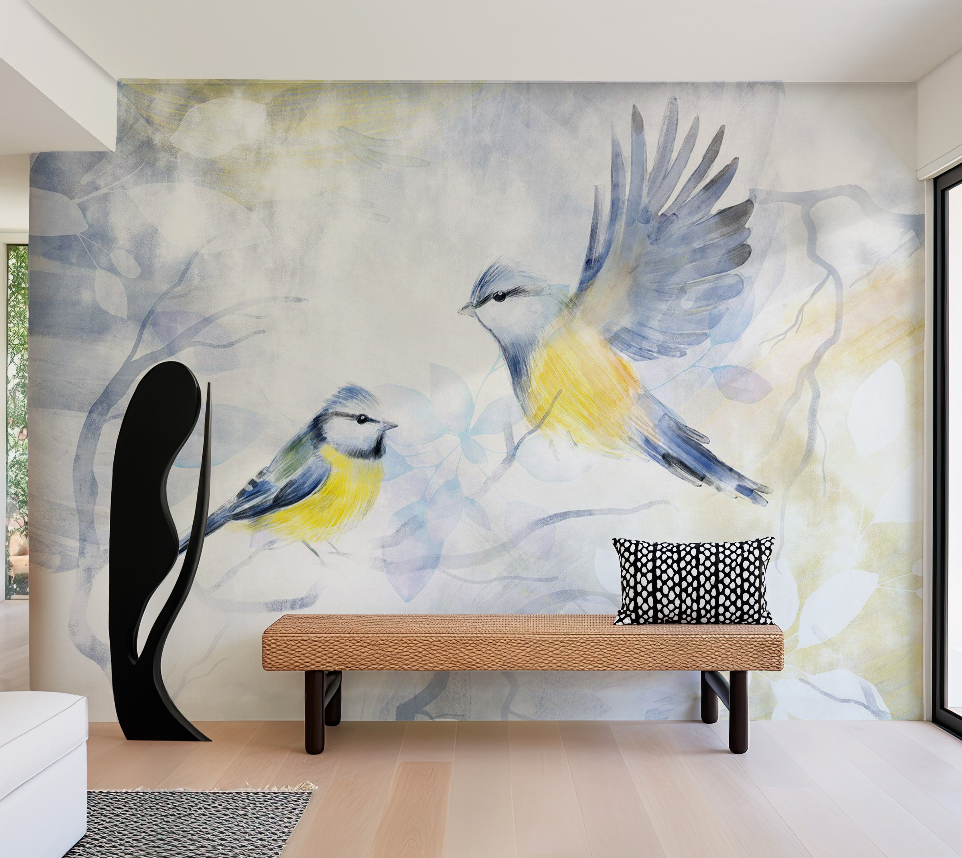 Peel & Stick Animal Wall Mural - Watercolor Birds Blue 38"Wx27"H