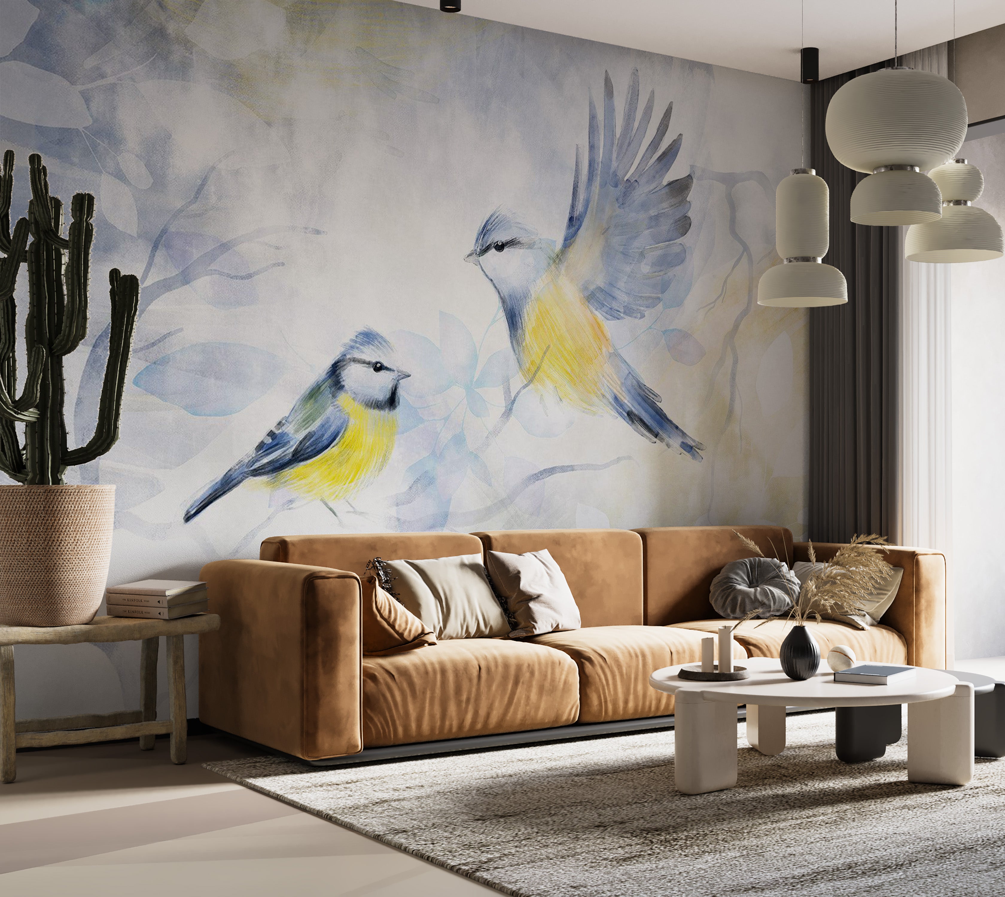 Peel & Stick Animal Wall Mural - Watercolor Birds Blue 38"Wx27"H