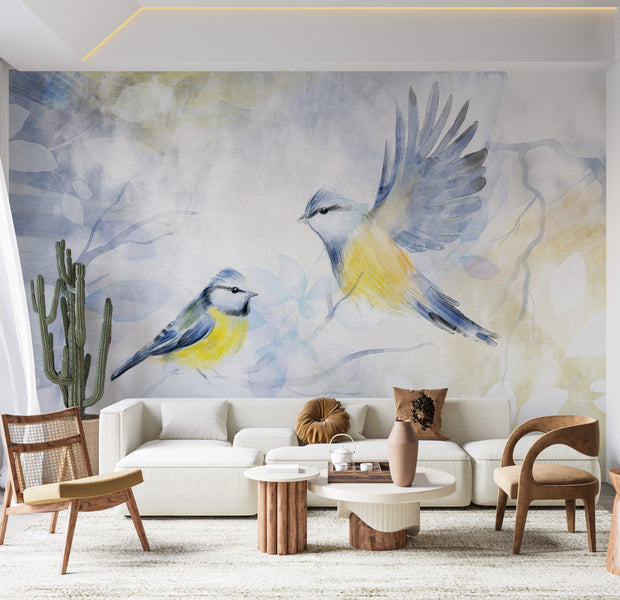 Peel & Stick Animal Wall Mural - Watercolor Birds Blue 38"Wx27"H