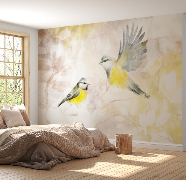 Peel & Stick Animal Wall Mural - Watercolor Birds Yellow 38"Wx27"H