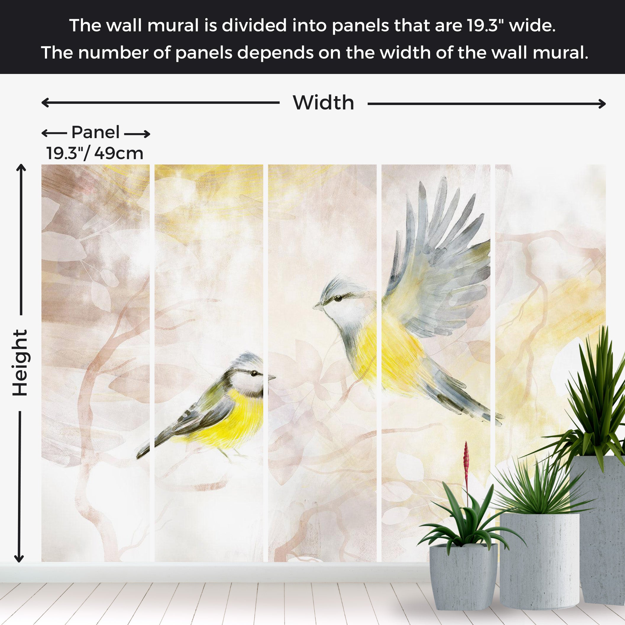 Peel & Stick Animal Wall Mural - Watercolor Birds Yellow 38"Wx27"H