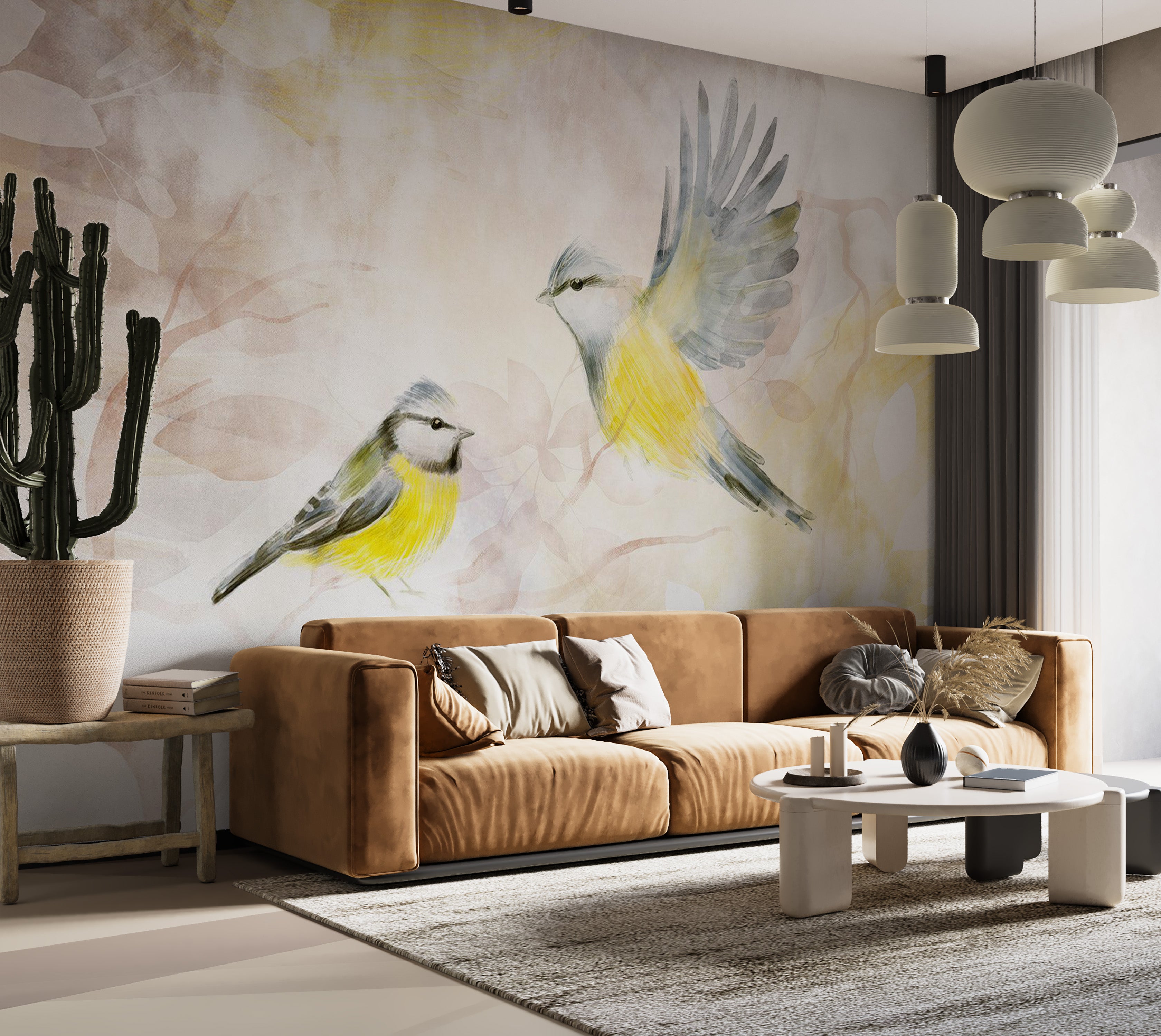 Peel & Stick Animal Wall Mural - Watercolor Birds Yellow 38"Wx27"H