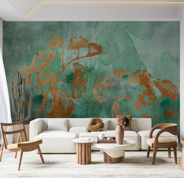Peel & Stick Botanical Wall Mural - Abstract Copper Ginkgo 38"Wx27"H