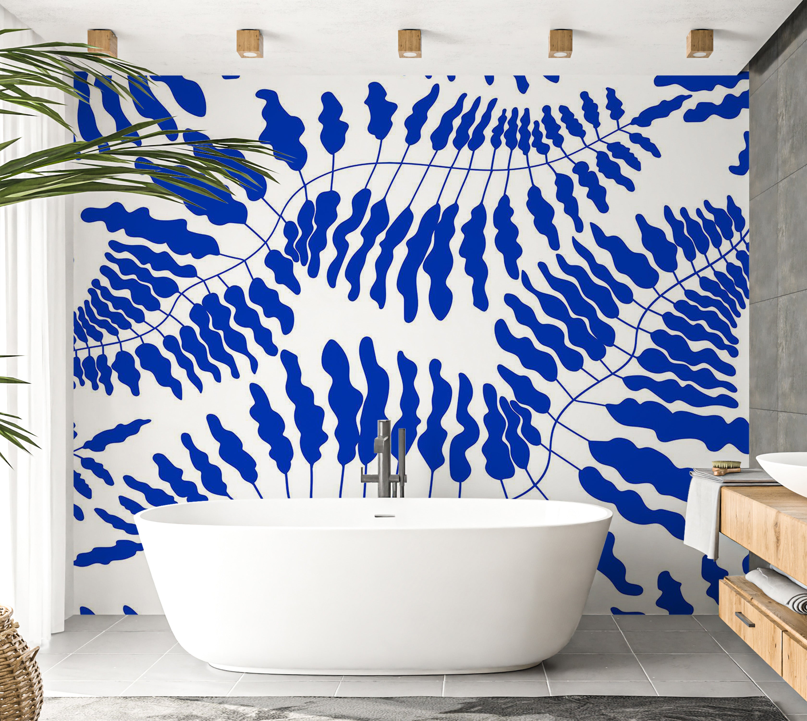 Peel & Stick Botanical Wall Mural - Blue Fern 38"Wx27"H