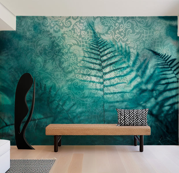 Peel & Stick Botanical Wall Mural - Blue Fern Shadows 38"Wx27"H