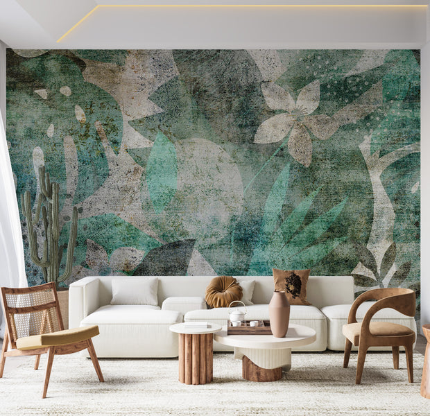 Peel & Stick Botanical Wall Mural - Floristic Abstract Design 38"Wx27"H