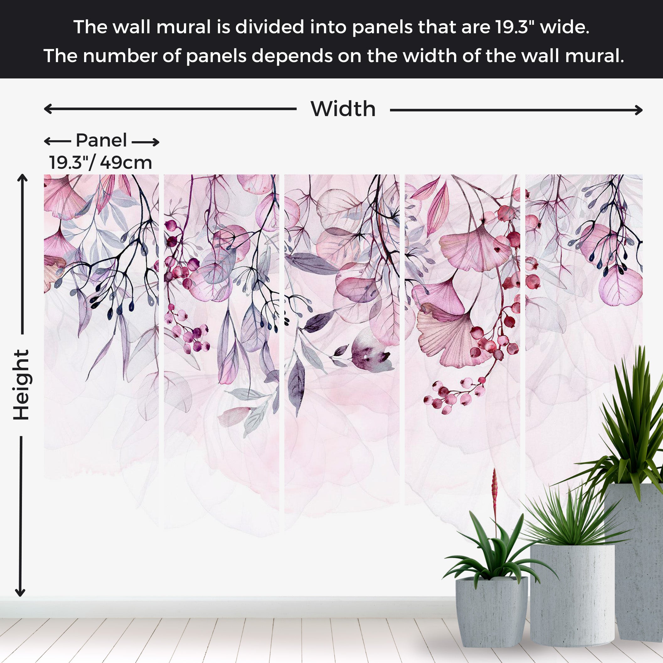 Peel & Stick Botanical Wall Mural - Foggy Pink Nature 38"Wx27"H