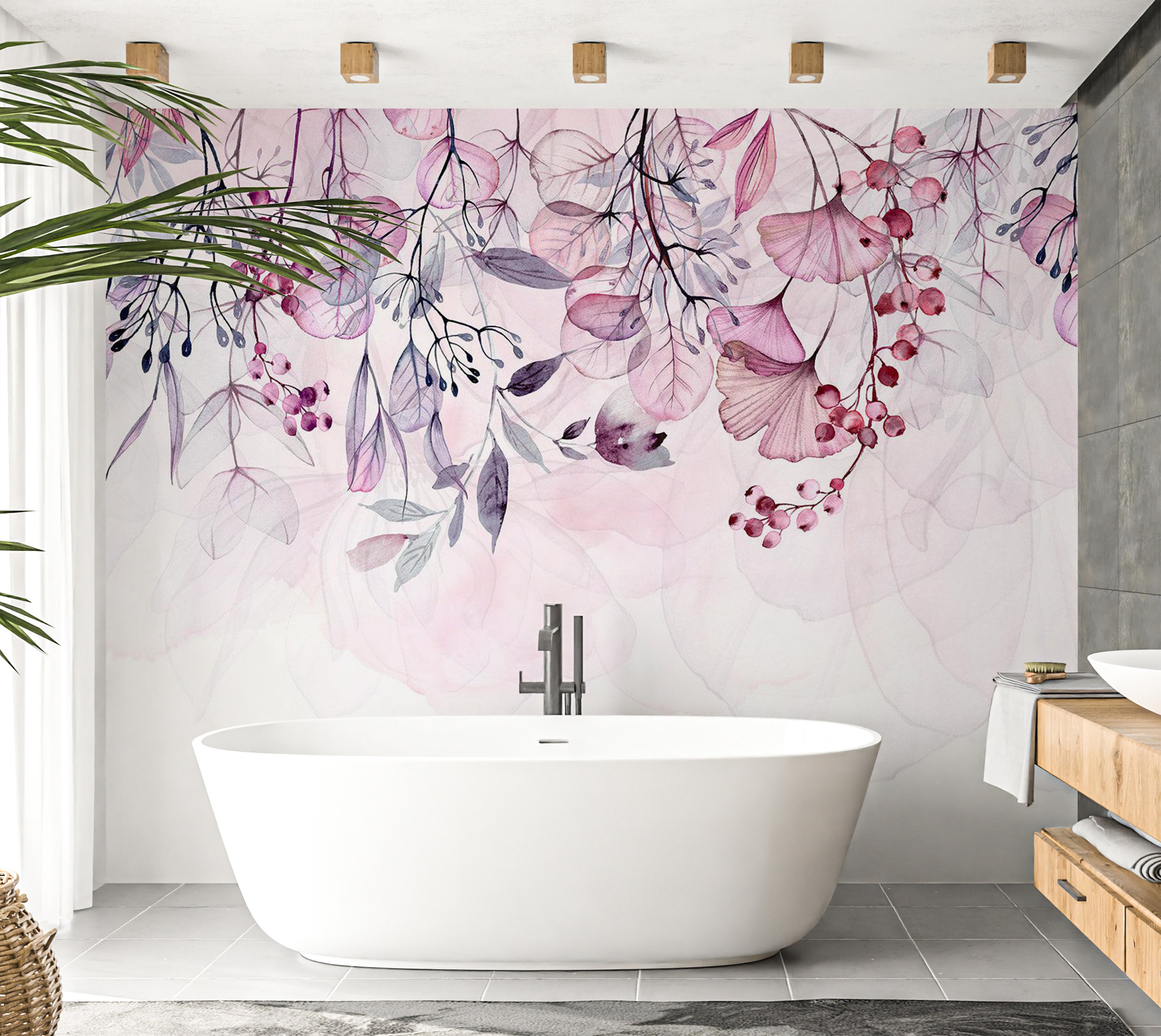 Peel & Stick Botanical Wall Mural - Foggy Pink Nature 38"Wx27"H