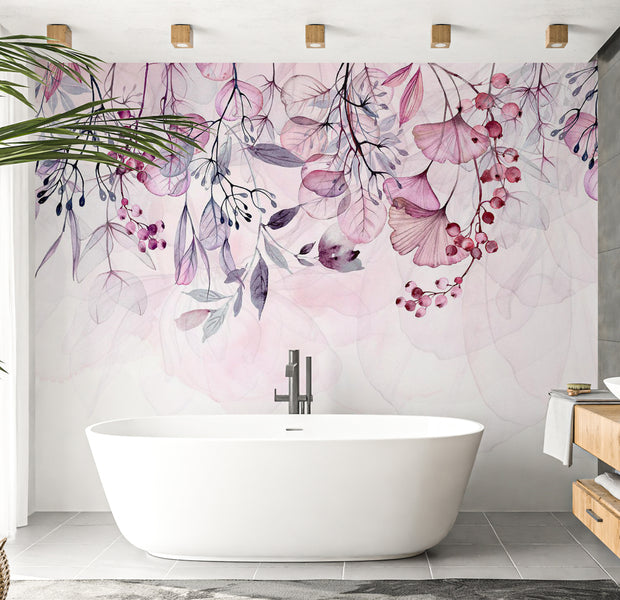Peel & Stick Botanical Wall Mural - Foggy Pink Nature 38"Wx27"H