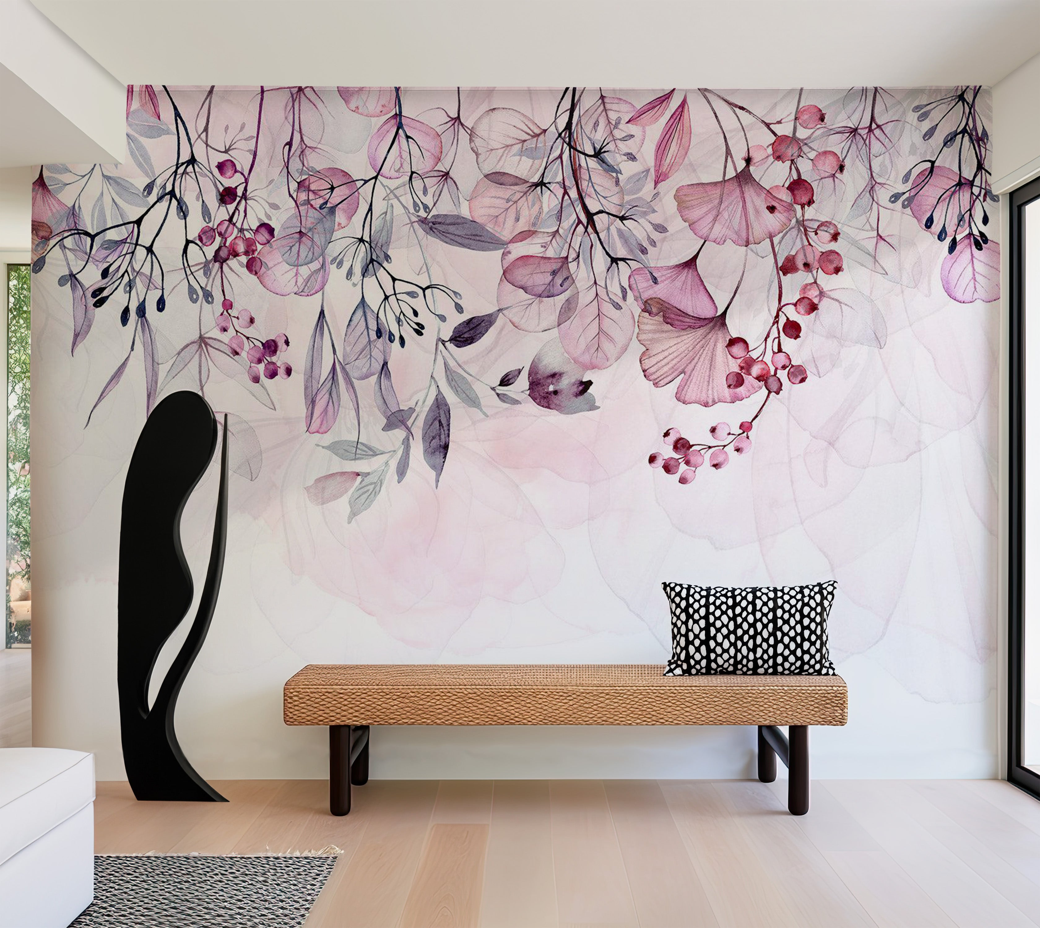 Peel & Stick Botanical Wall Mural - Foggy Pink Nature 38"Wx27"H