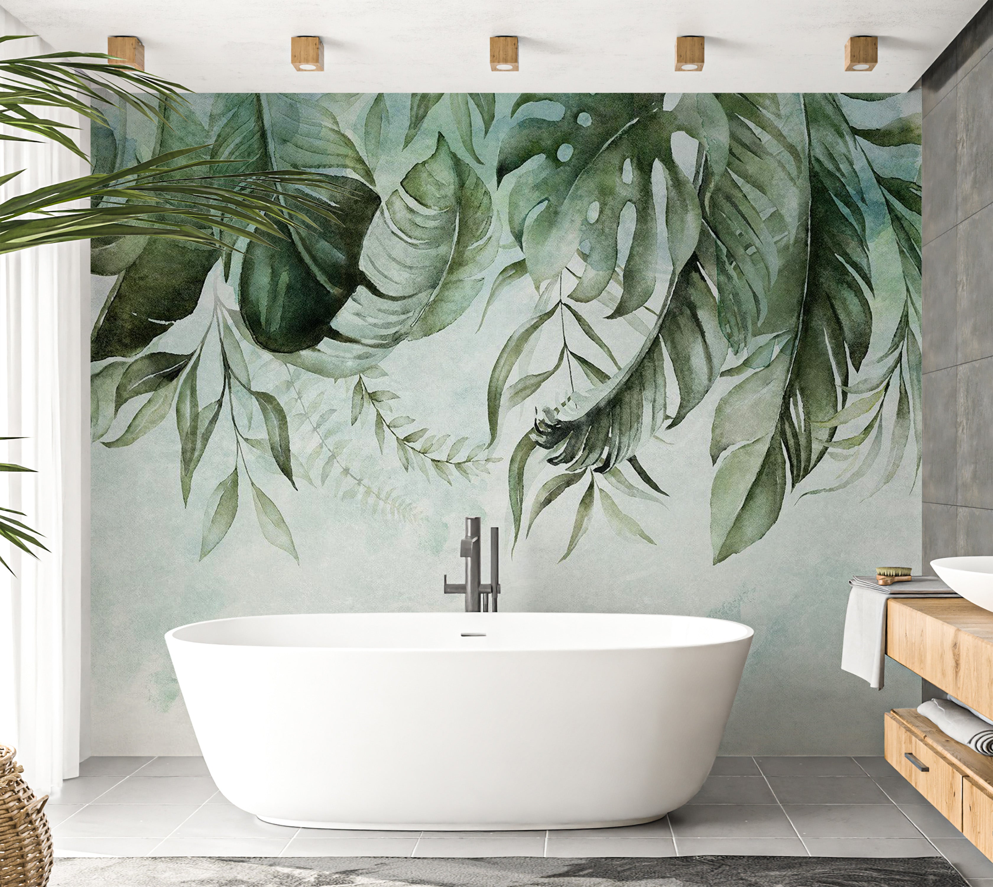 Peel & Stick Botanical Wall Mural - Green Jungle Story 38"Wx27"H