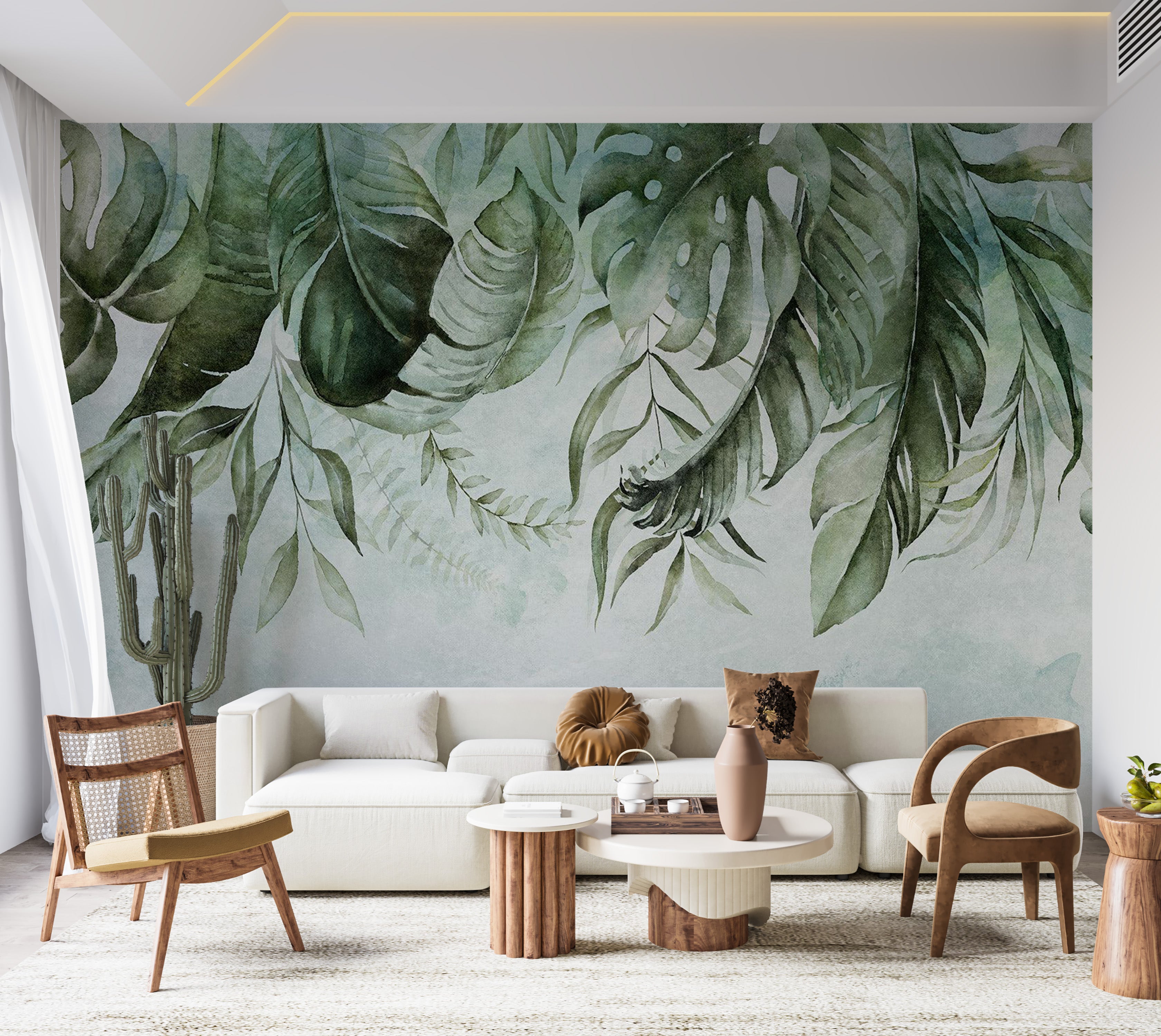 Peel & Stick Botanical Wall Mural - Green Jungle Story 38"Wx27"H