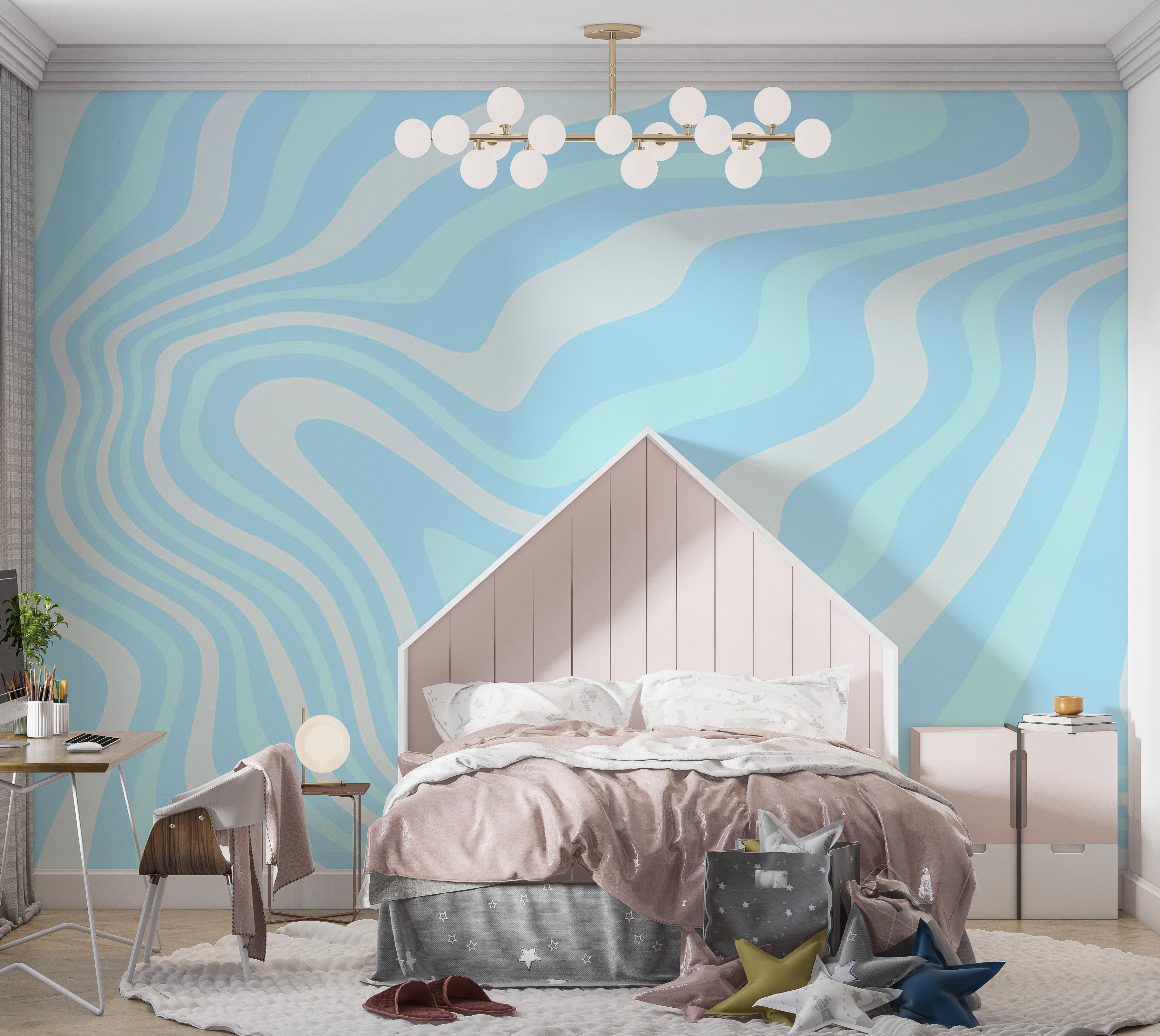 Abstract Wallpaper Wall Mural - Harmonious Abstract Waves 39"Wx27"H / Standard