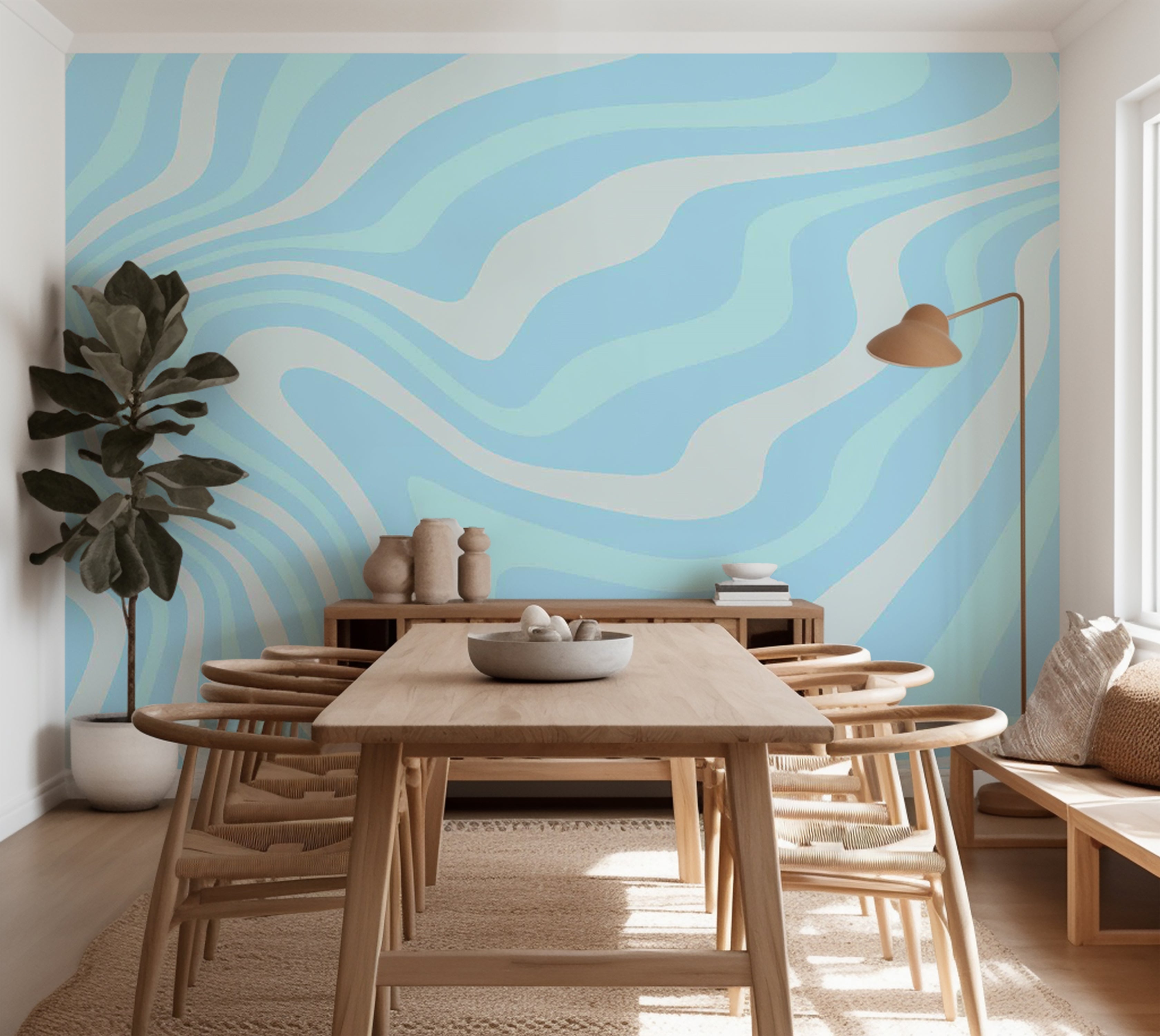 Abstract Wallpaper Wall Mural - Harmonious Abstract Waves 39"Wx27"H / Standard