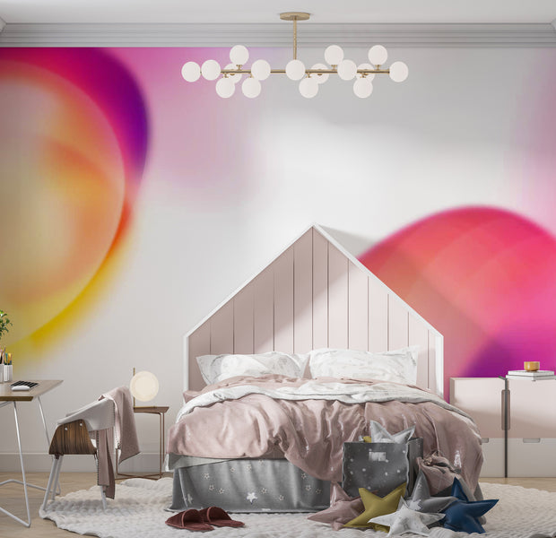 Abstract Wallpaper Wall Mural - Juicy Yellow Pink Shapes 39"Wx27"H / Standard