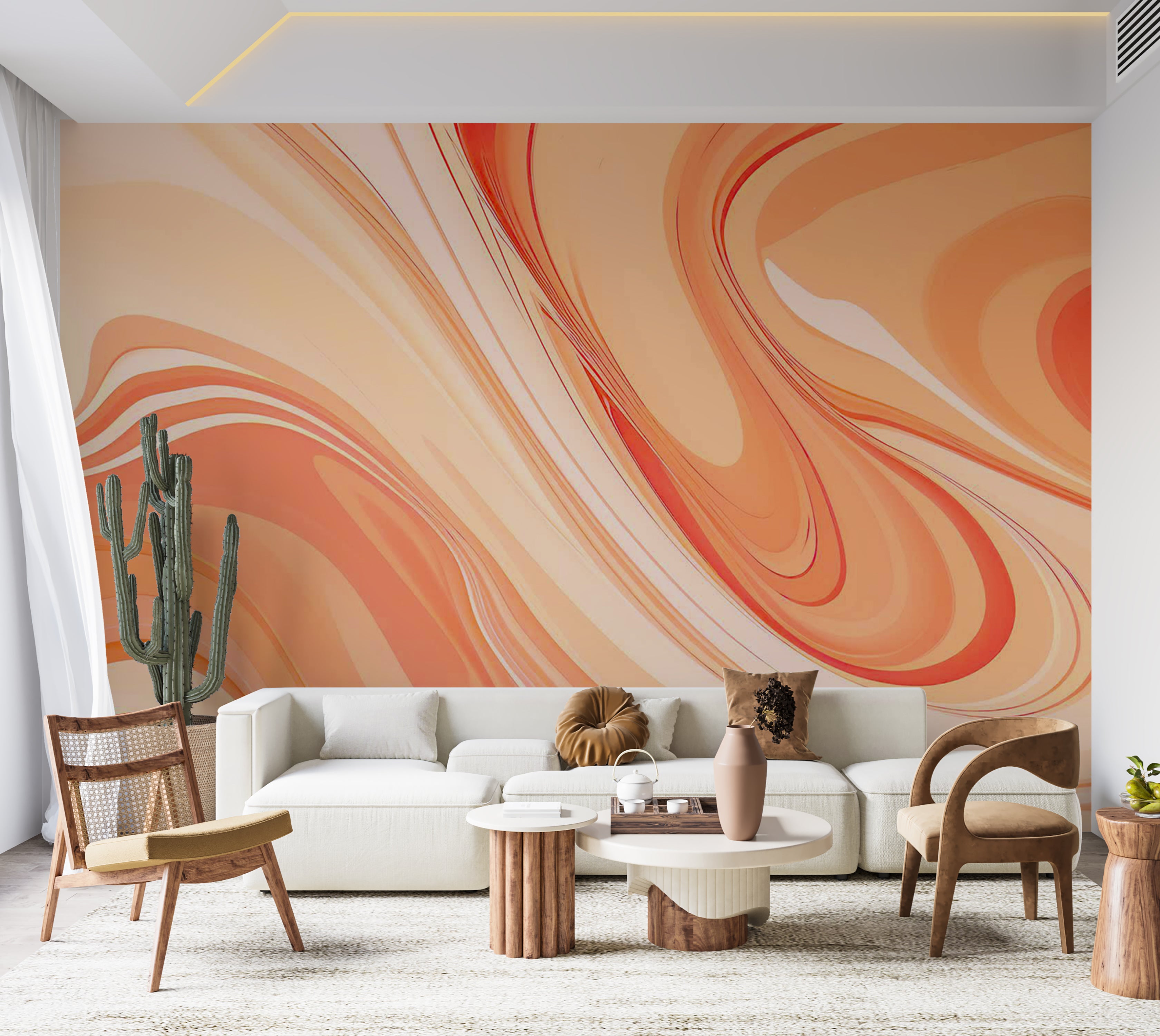 Abstract Wallpaper Wall Mural - Modern Peach Lines 39"Wx27"H / Standard