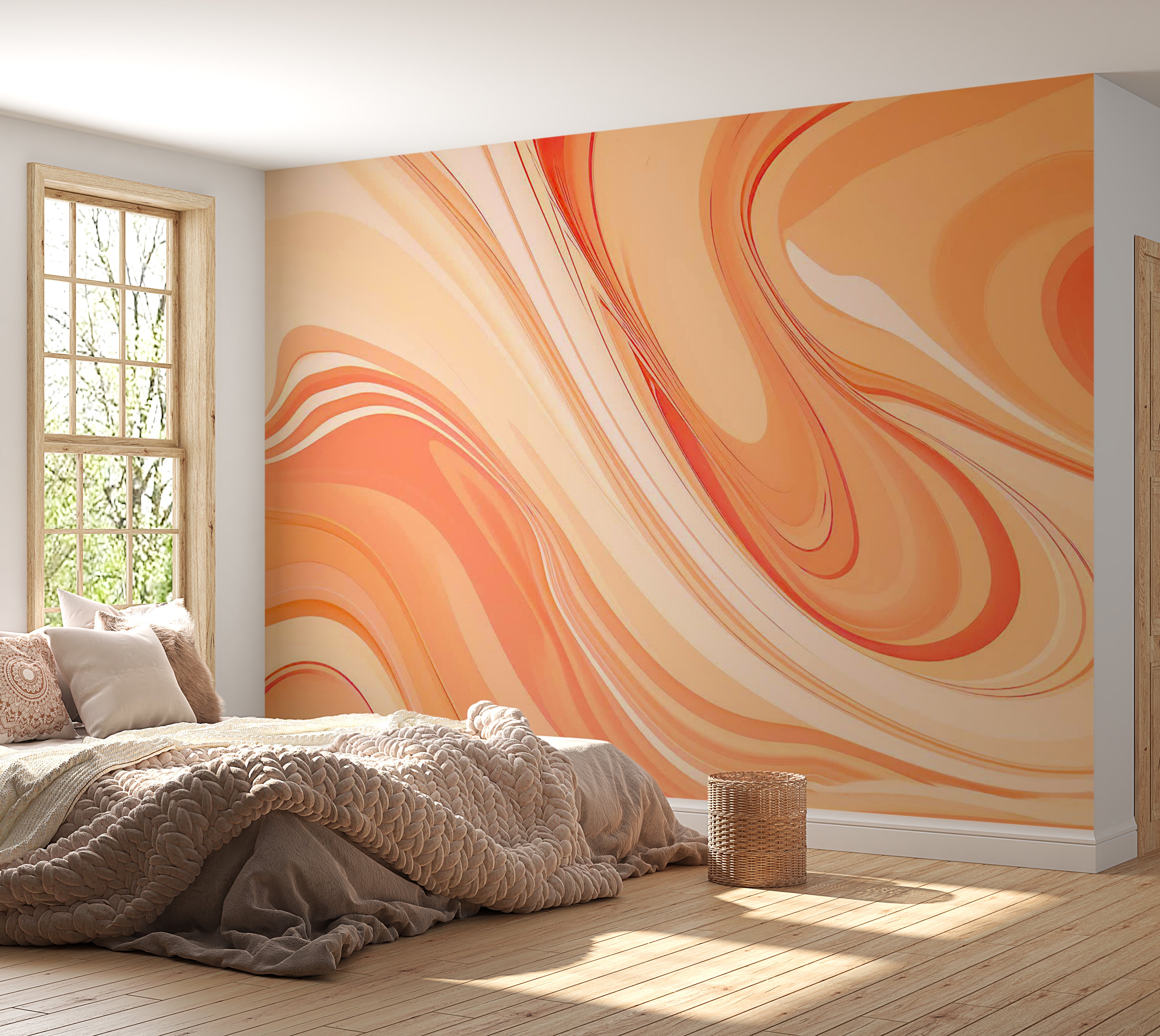 Abstract Wallpaper Wall Mural - Modern Peach Lines 39"Wx27"H / Standard