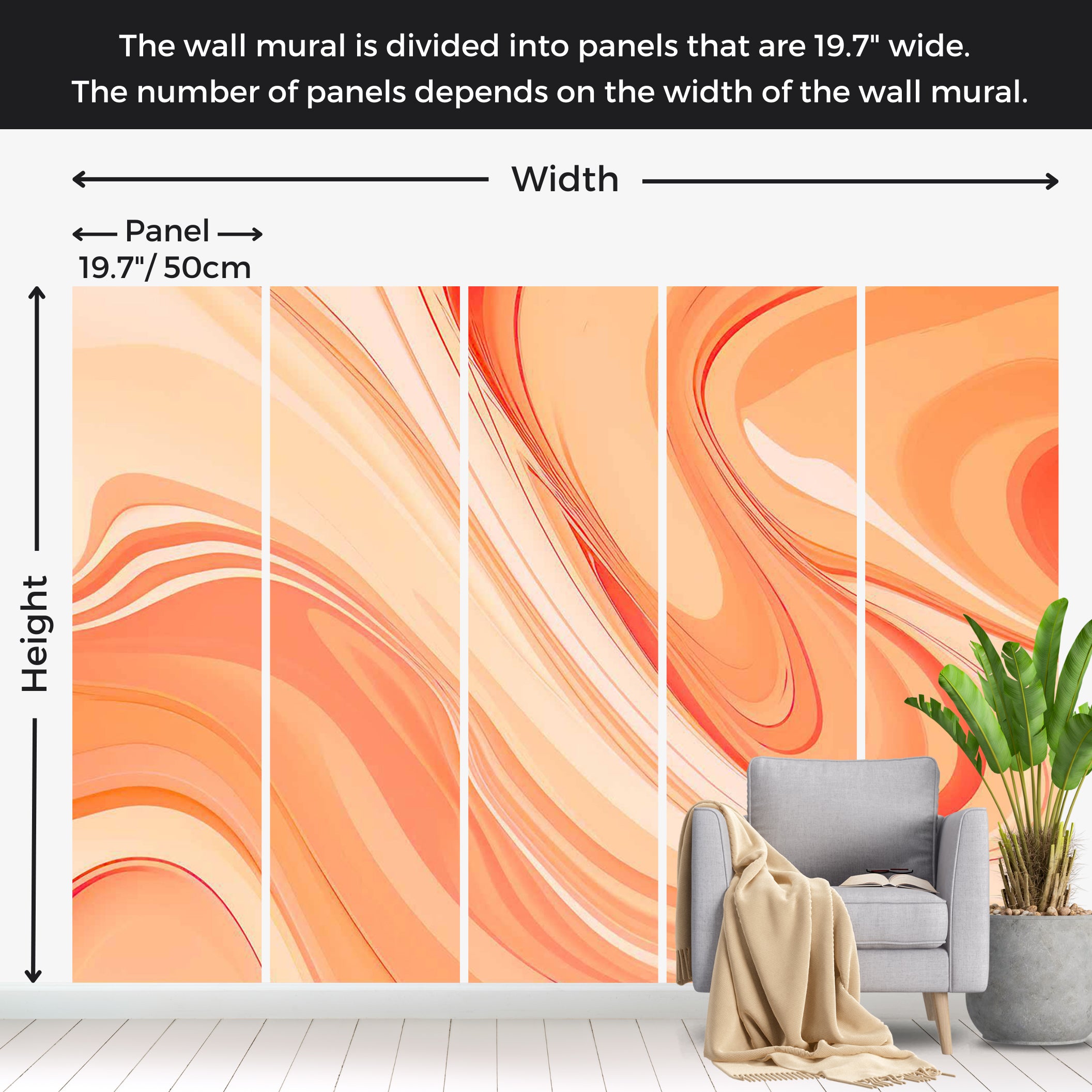 Abstract Wallpaper Wall Mural - Modern Peach Lines 39"Wx27"H / Standard