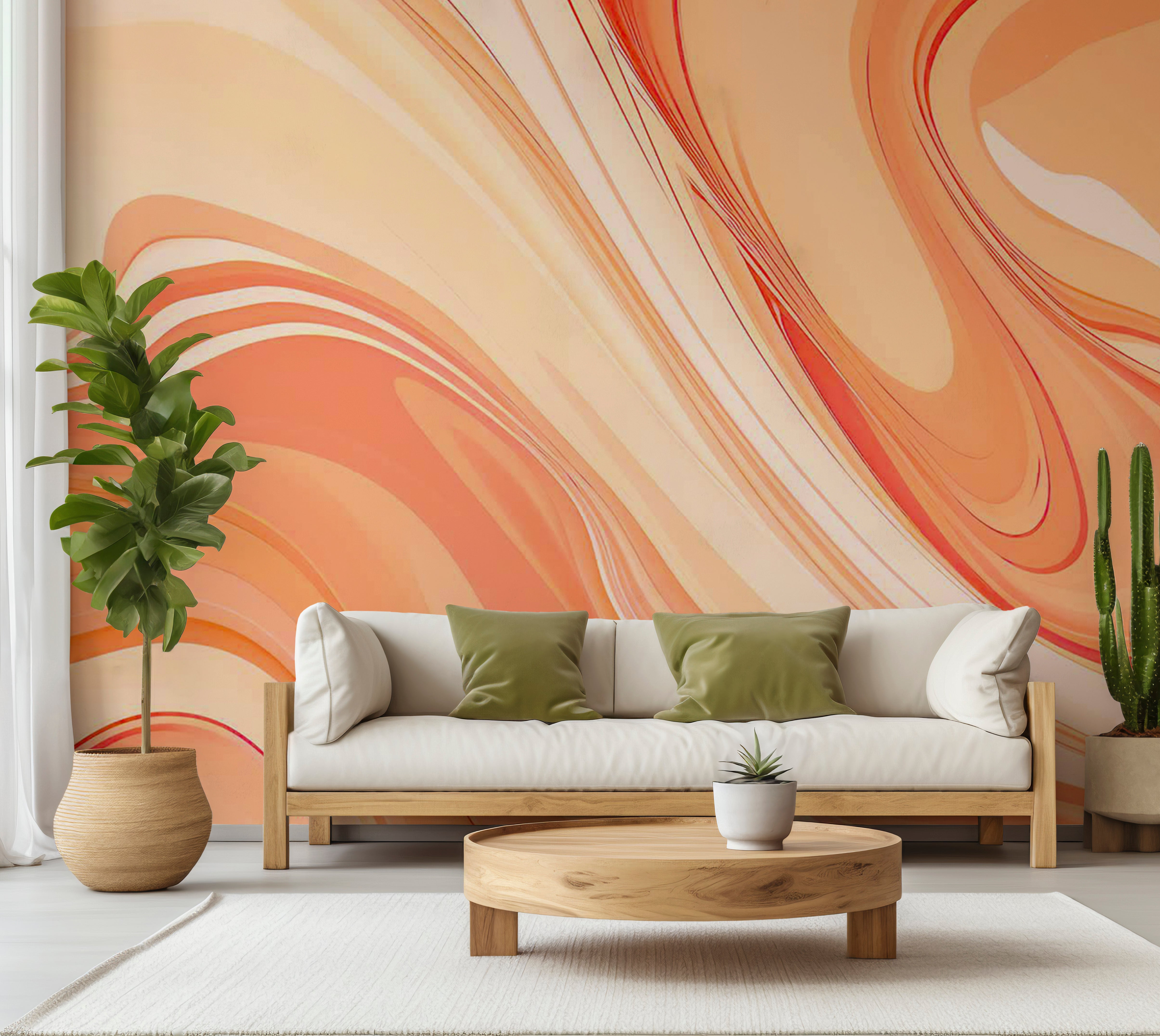 Abstract Wallpaper Wall Mural - Modern Peach Lines 39"Wx27"H / Standard