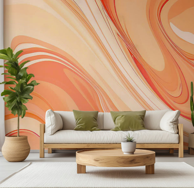 Abstract Wallpaper Wall Mural - Modern Peach Lines 39"Wx27"H / Standard