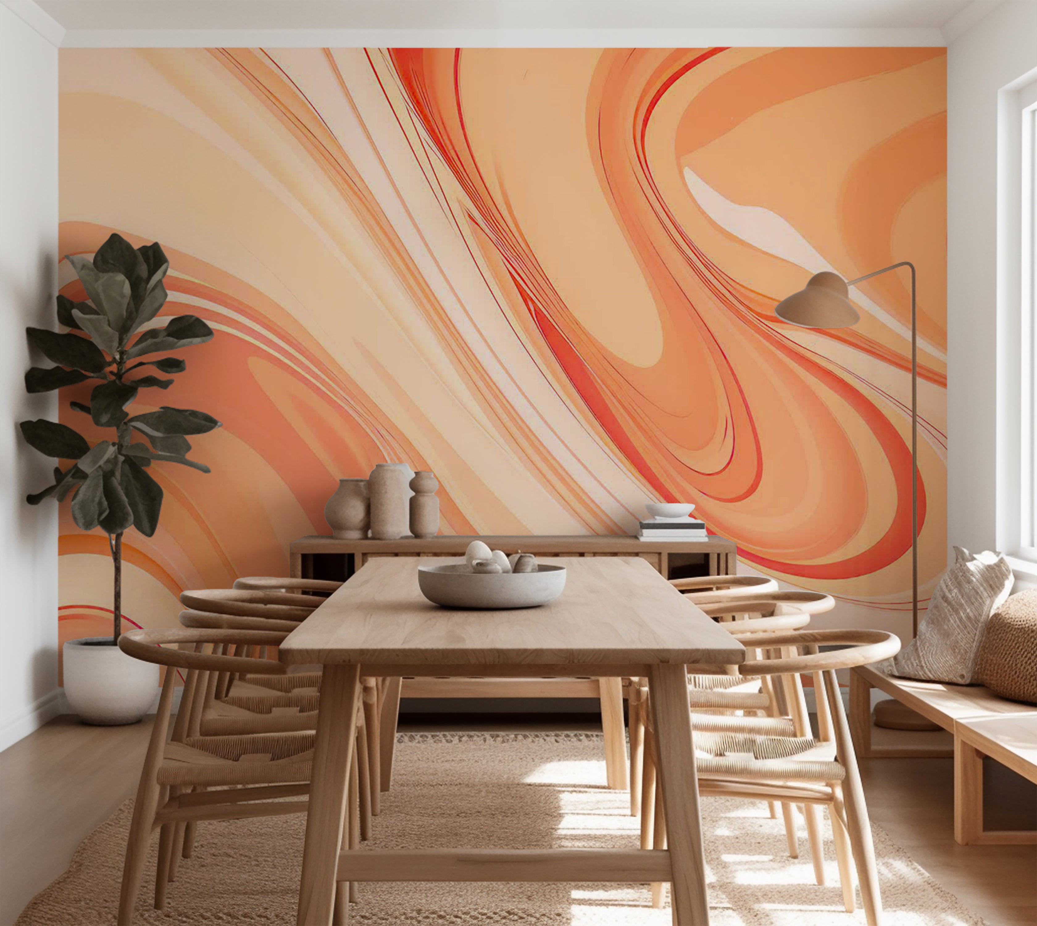 Abstract Wallpaper Wall Mural - Modern Peach Lines 39"Wx27"H / Standard