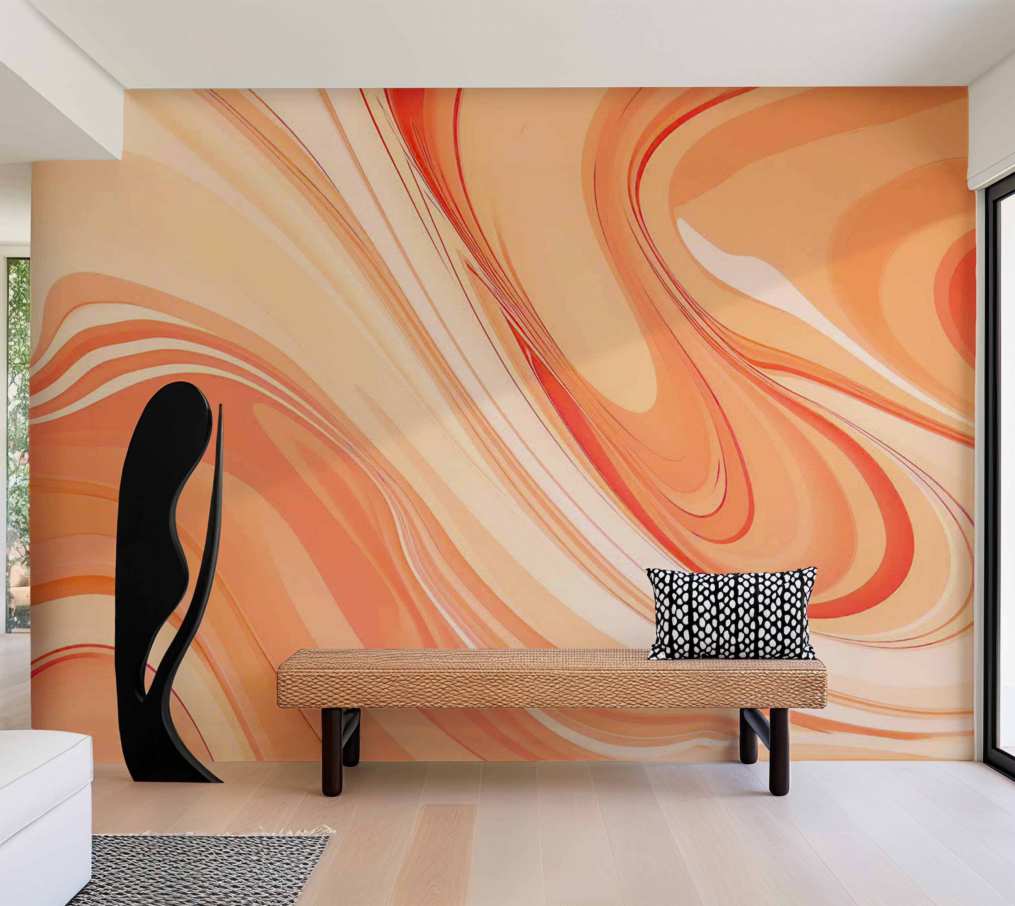 Abstract Wallpaper Wall Mural - Modern Peach Lines 39"Wx27"H / Standard