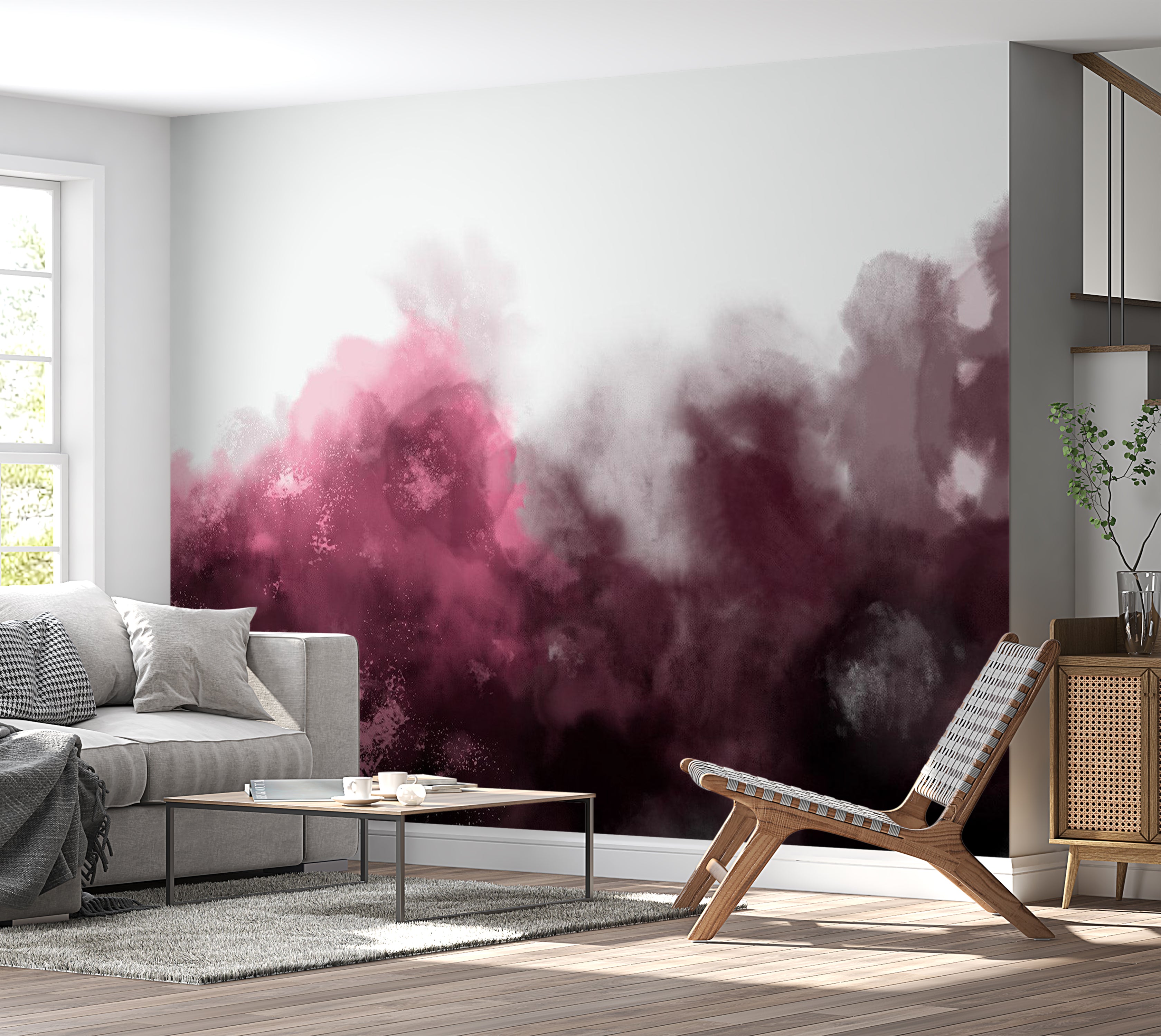 Abstract Wallpaper Wall Mural - Watercolor Variation Red 39"Wx27"H / Standard