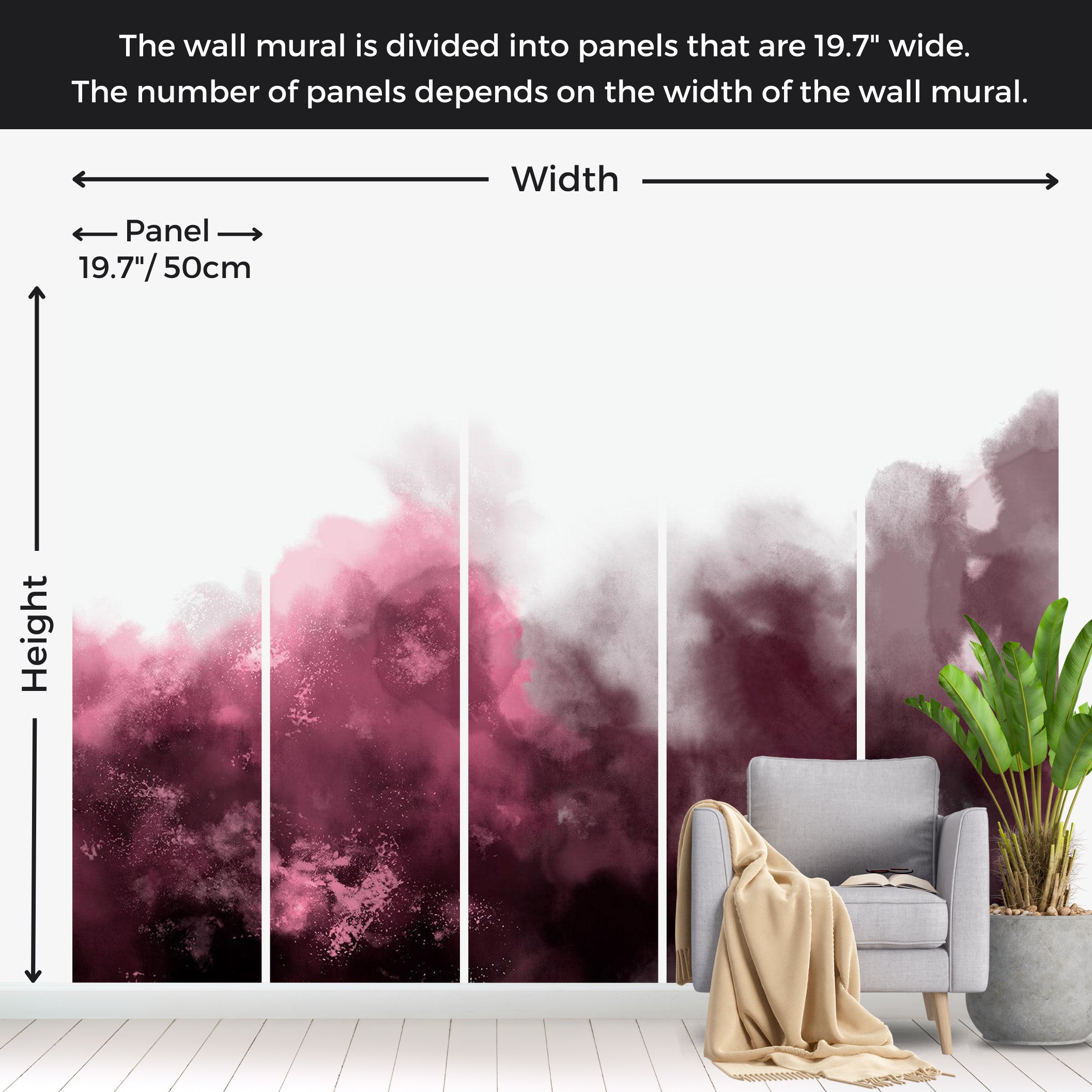 Abstract Wallpaper Wall Mural - Watercolor Variation Red 39"Wx27"H / Standard