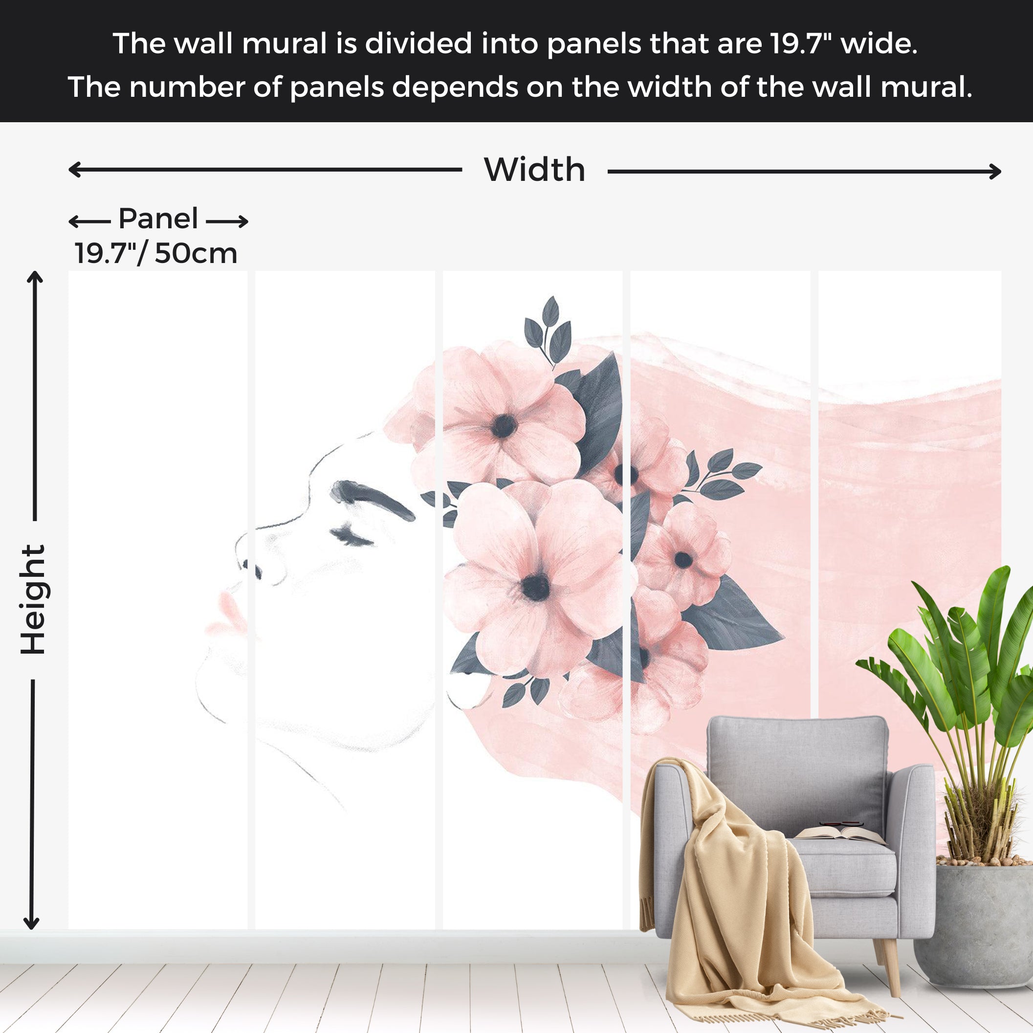 Abstract Wallpaper Wall Mural - Woman With Flowers 39"Wx27"H / Standard