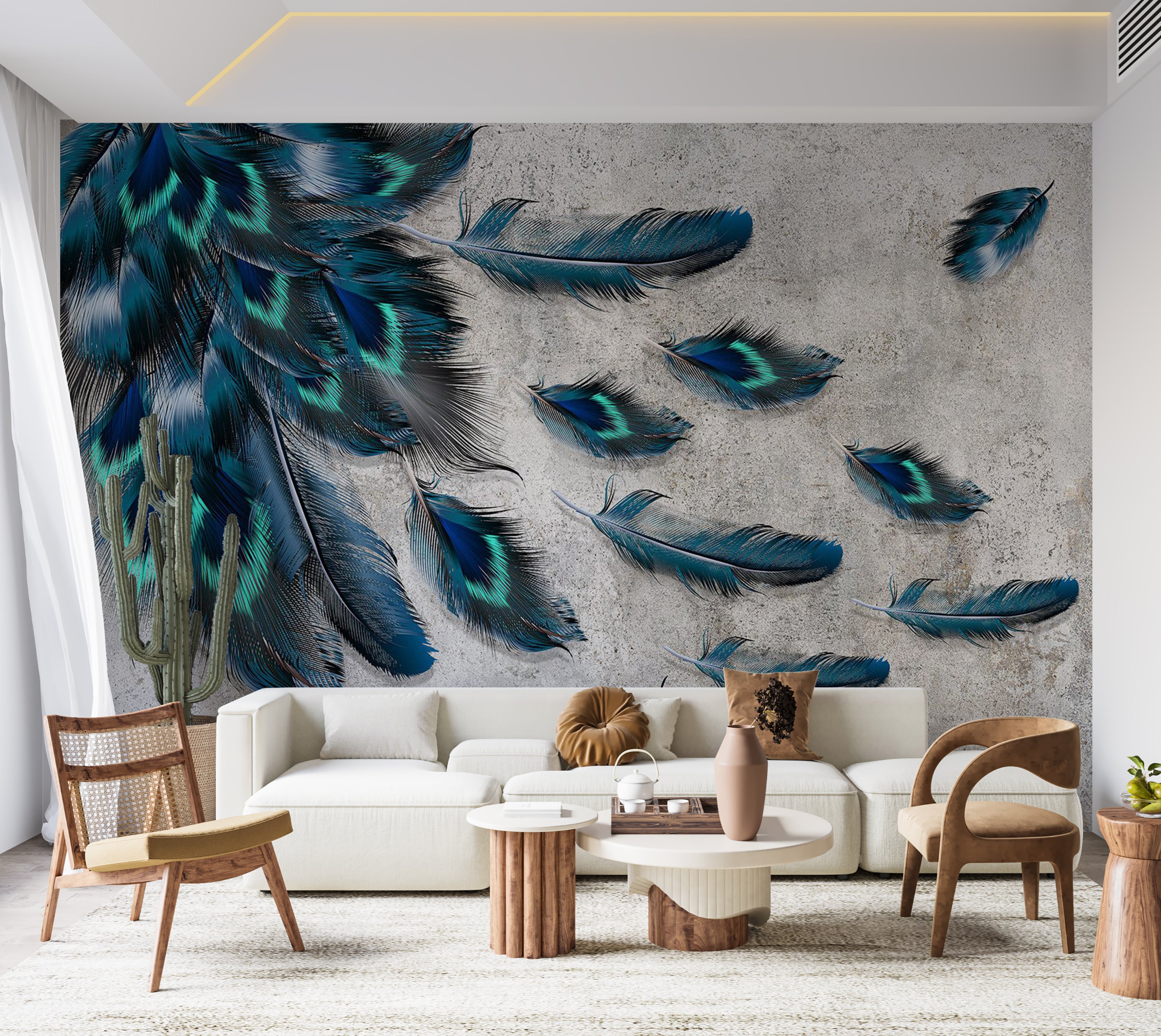 Animal Wallpaper Wall Mural - Blown Feathers 39"Wx27"H / Standard