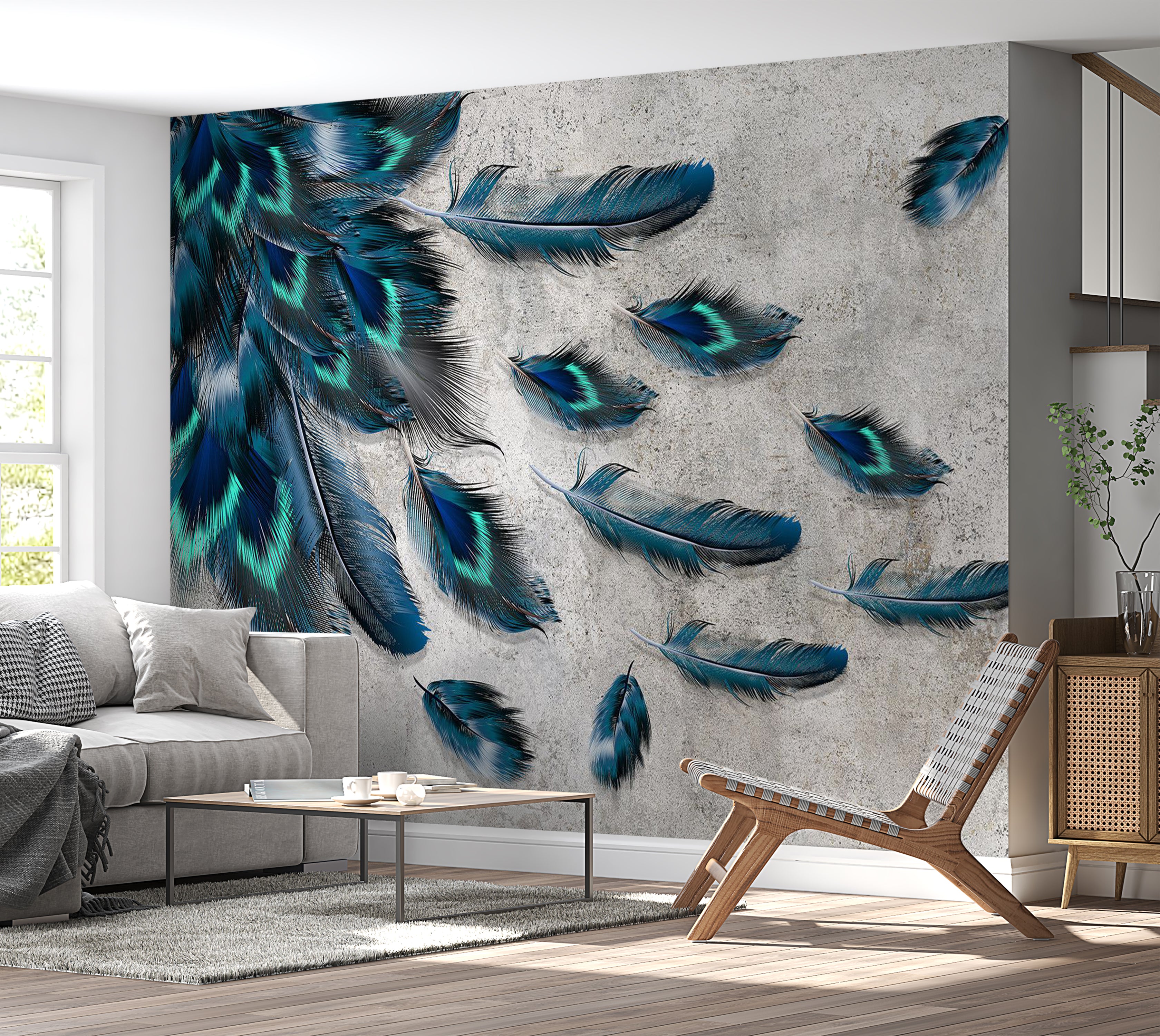 Animal Wallpaper Wall Mural - Blown Feathers 39"Wx27"H / Standard