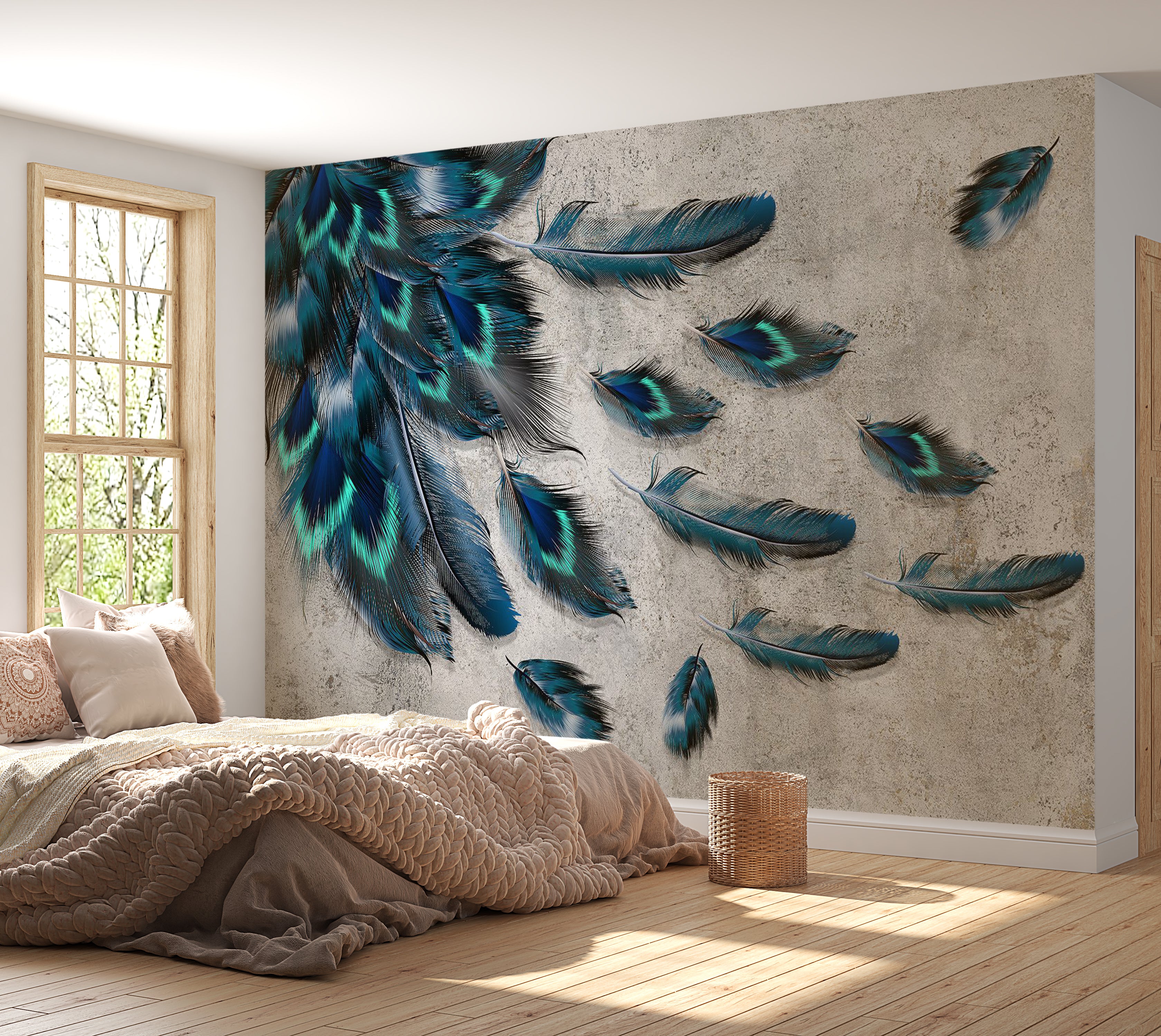 Animal Wallpaper Wall Mural - Blown Feathers 39"Wx27"H / Standard